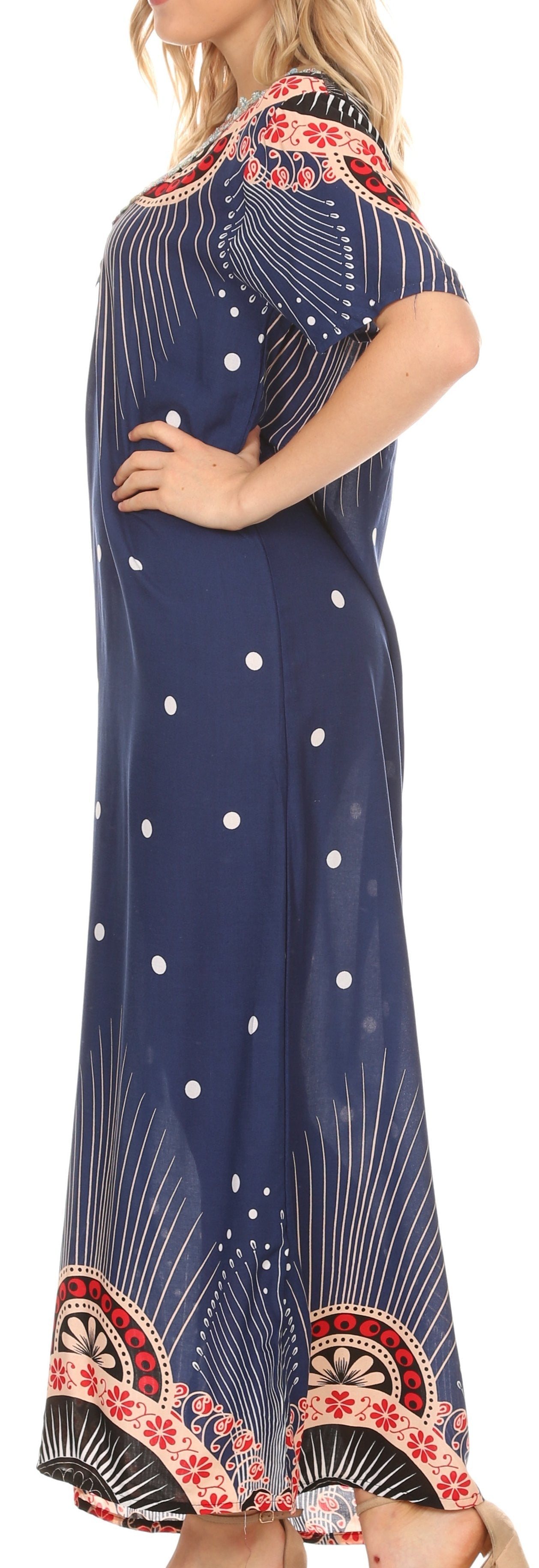 Sakkas Sabra Womens Long Casual Cover-up Tunic Kaftan V neck Dress - Concordia Style Boutique