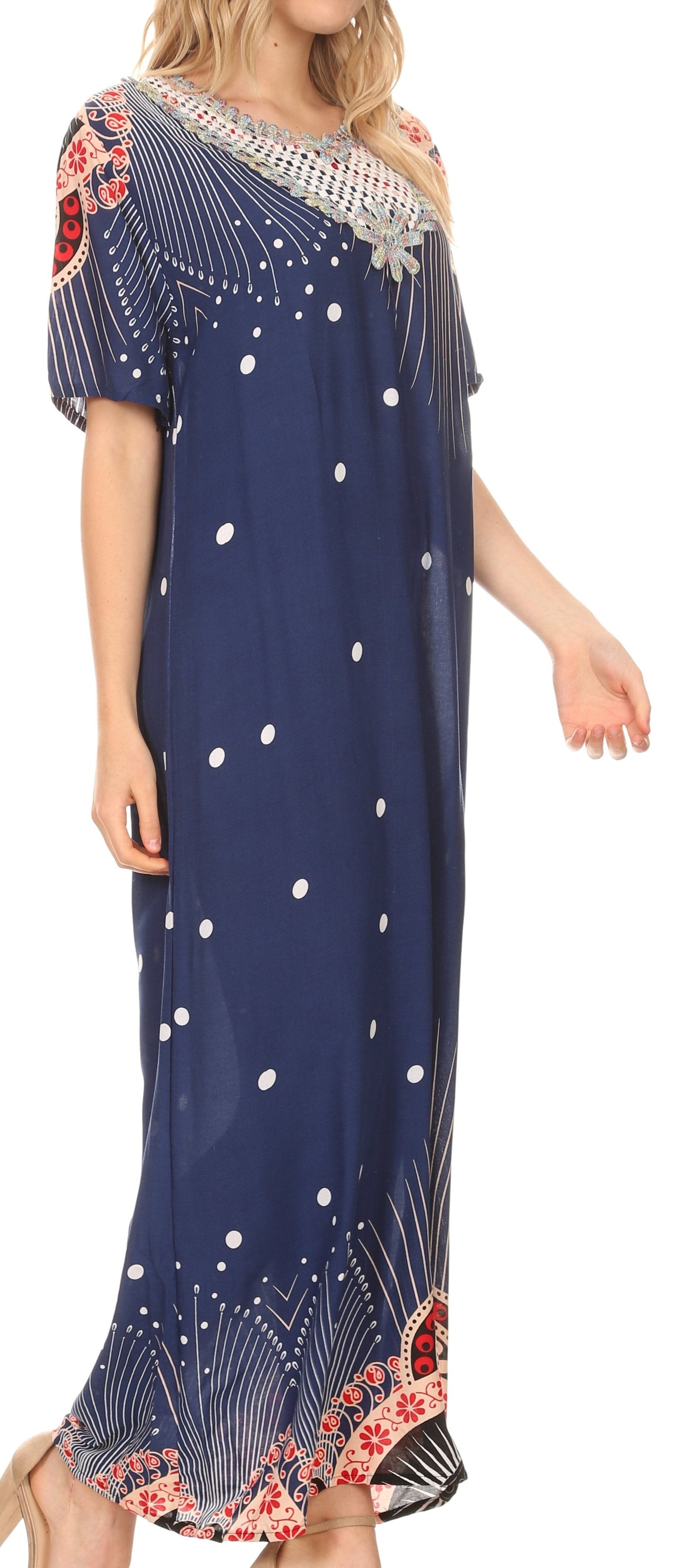 Sakkas Sabra Womens Long Casual Cover-up Tunic Kaftan V neck Dress - Concordia Style Boutique