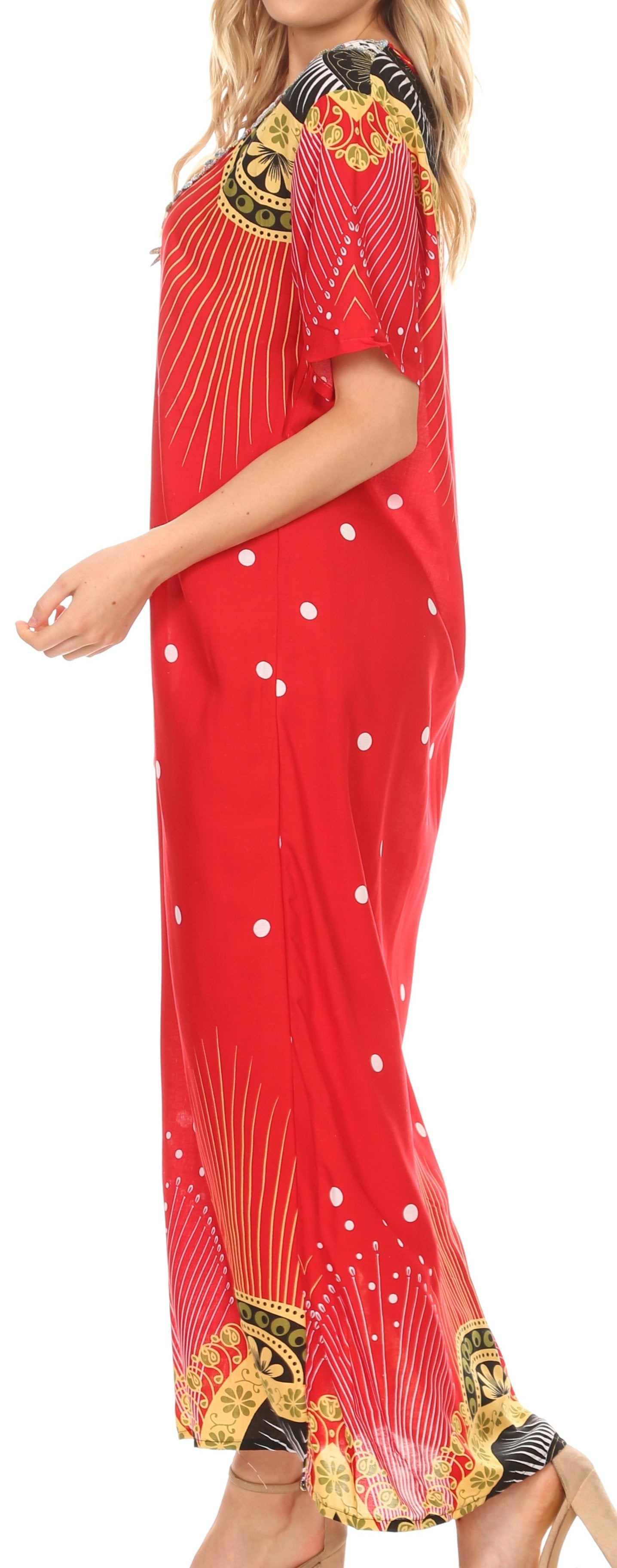 Sakkas Sabra Womens Long Casual Cover-up Tunic Kaftan V neck Dress - Concordia Style Boutique