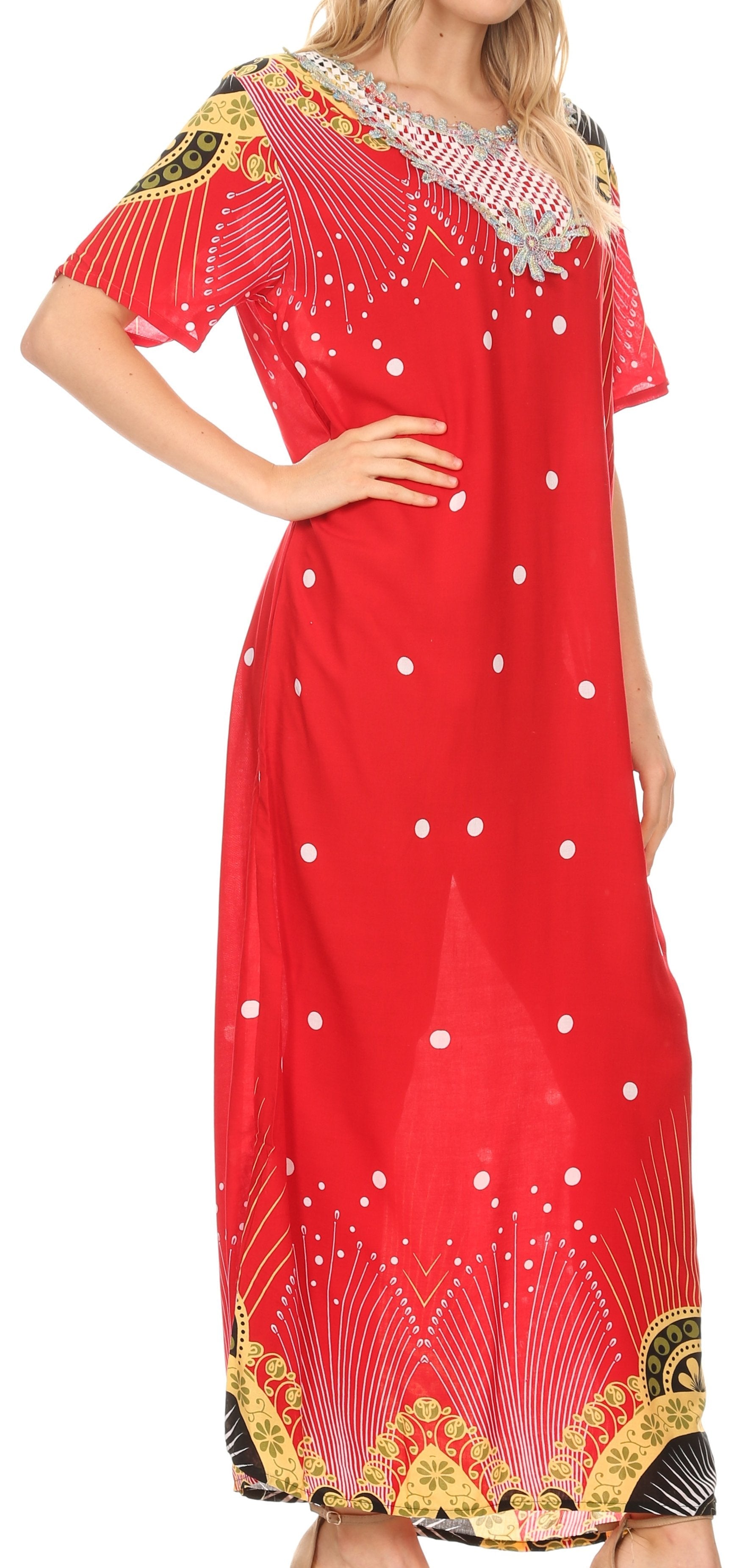 Sakkas Sabra Womens Long Casual Cover-up Tunic Kaftan V neck Dress - Concordia Style Boutique