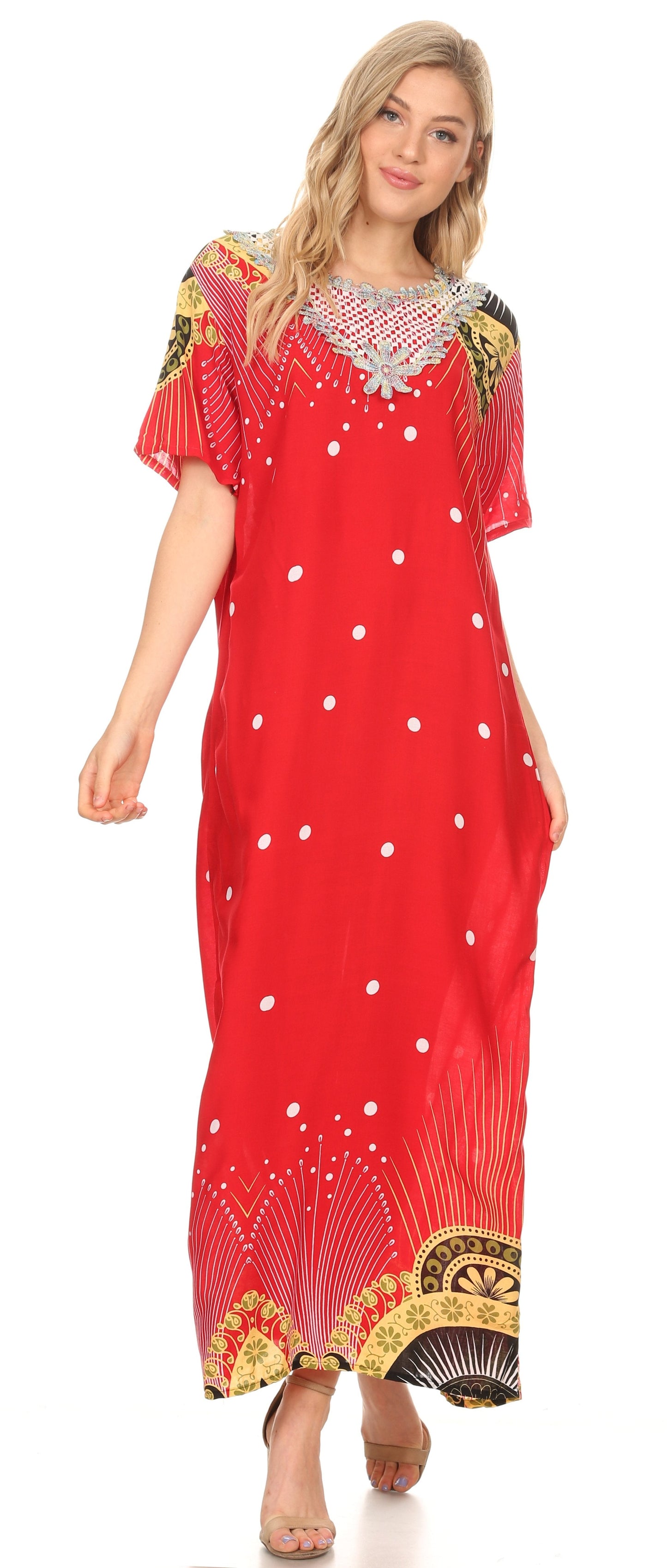 Sakkas Sabra Womens Long Casual Cover-up Tunic Kaftan V neck Dress - Concordia Style Boutique