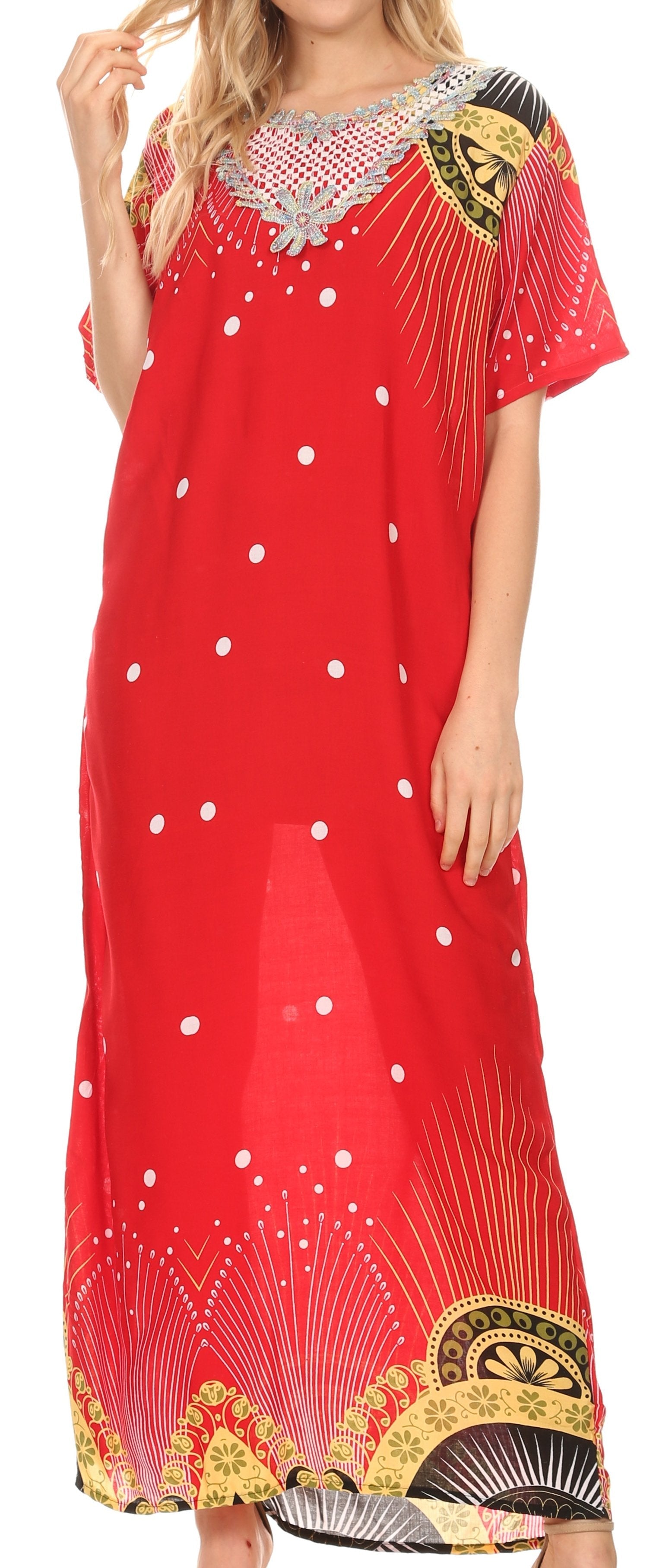 Sakkas Sabra Womens Long Casual Cover-up Tunic Kaftan V neck Dress - Concordia Style Boutique