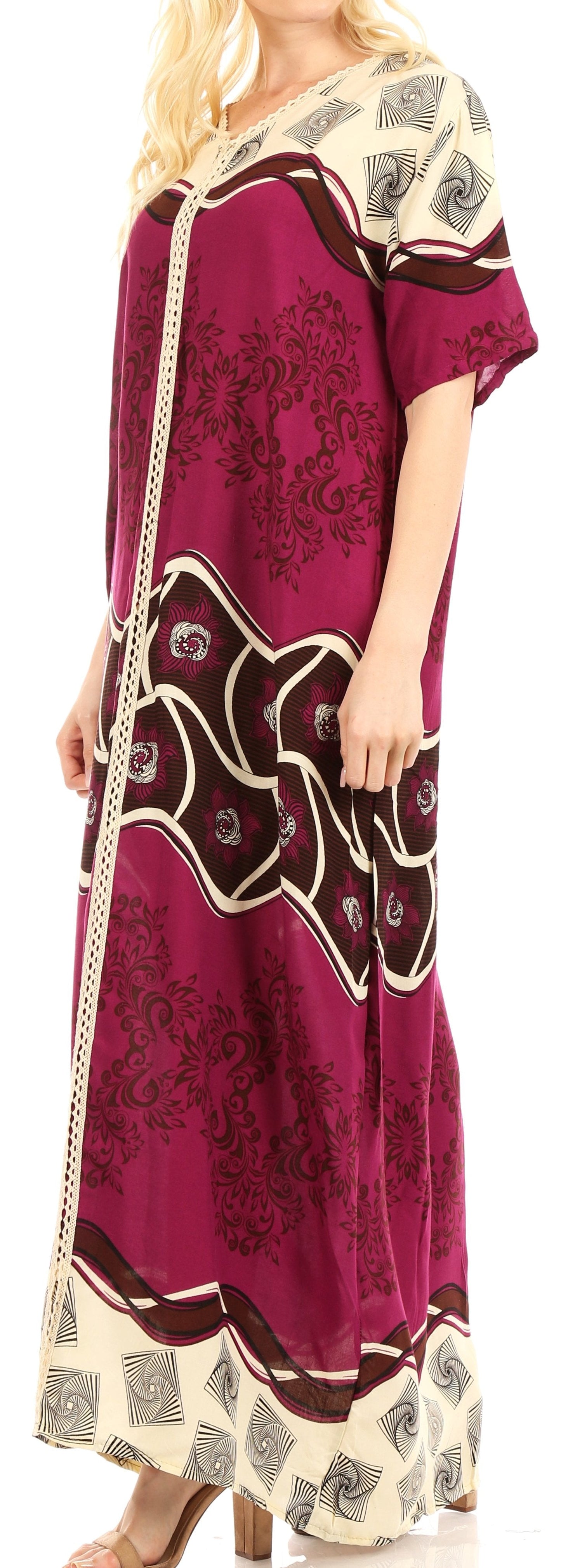 Sakkas Sabra Womens Long Casual Cover-up Tunic Kaftan V neck Dress - Concordia Style Boutique