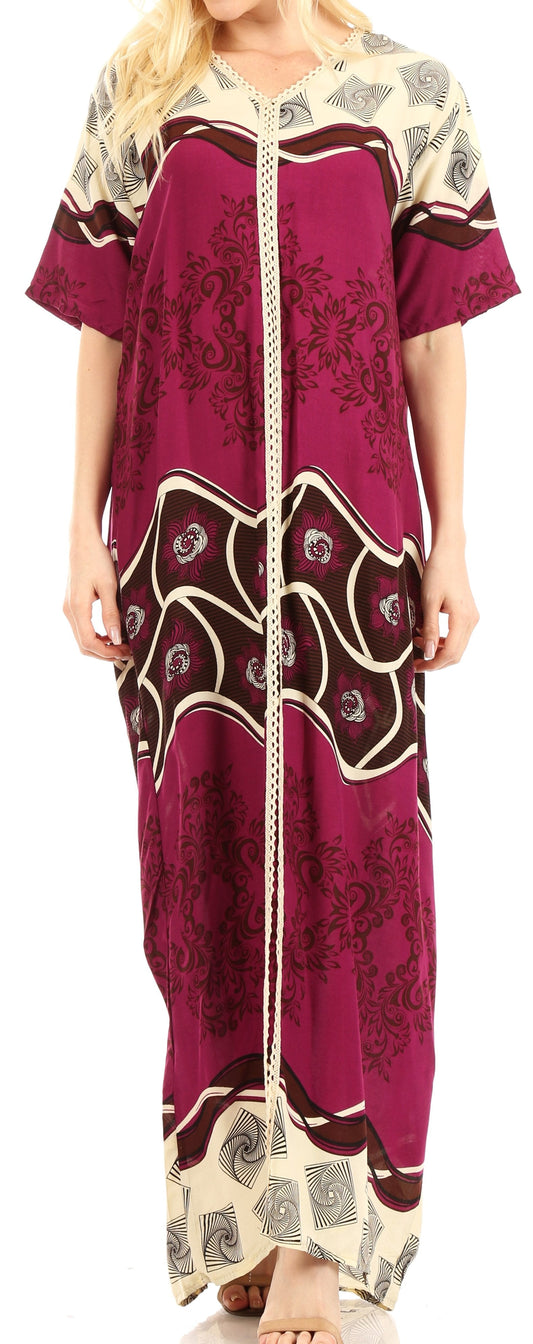 Sakkas Sabra Womens Long Casual Cover-up Tunic Kaftan V neck Dress - Concordia Style Boutique