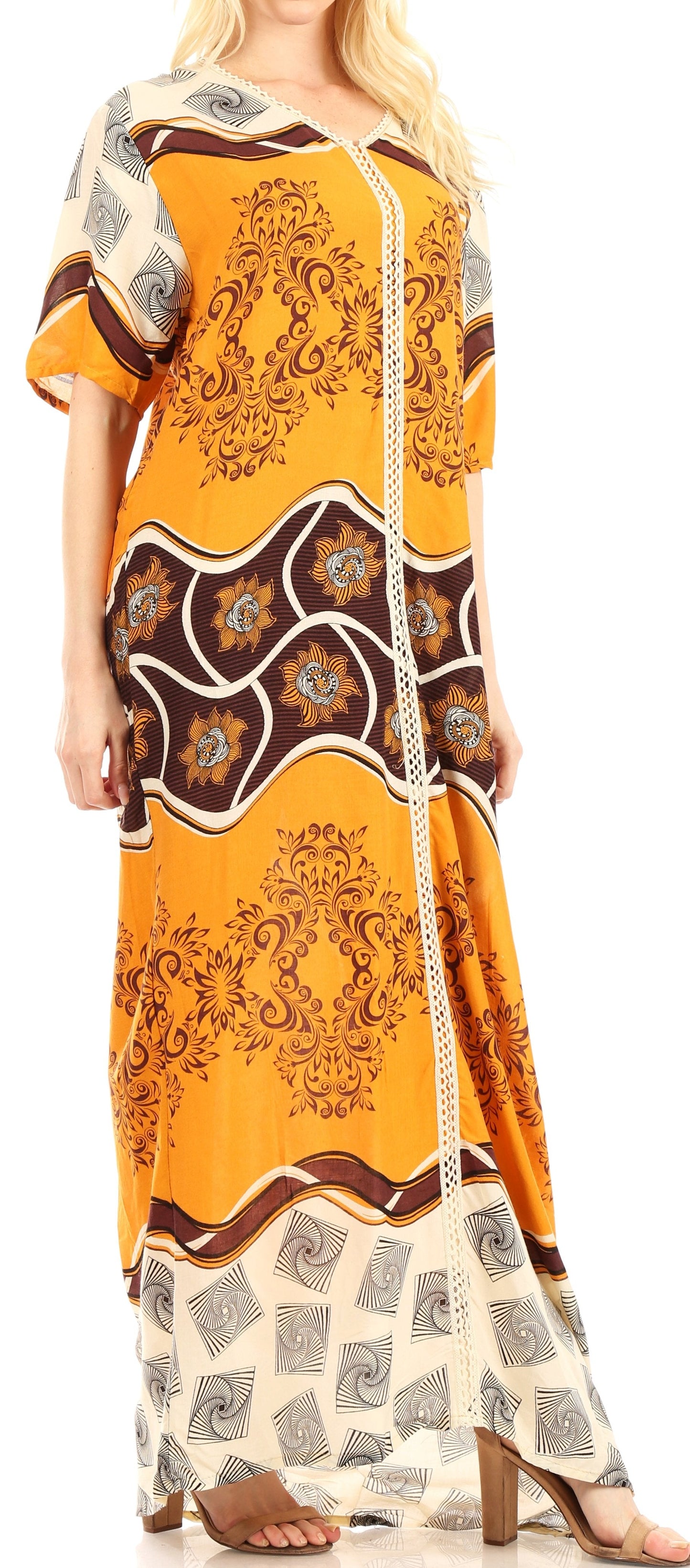 Sakkas Sabra Womens Long Casual Cover-up Tunic Kaftan V neck Dress - Concordia Style Boutique