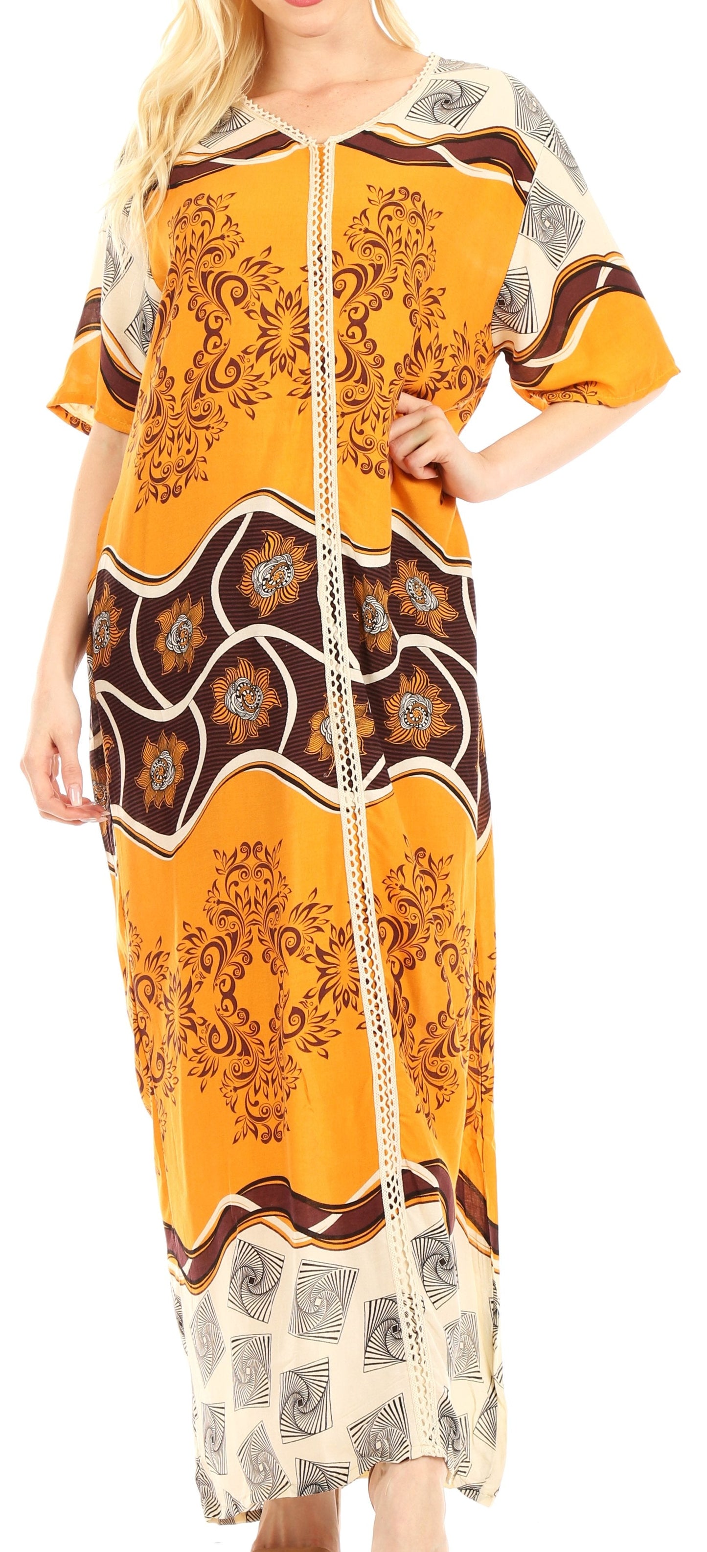 Sakkas Sabra Womens Long Casual Cover-up Tunic Kaftan V neck Dress - Concordia Style Boutique