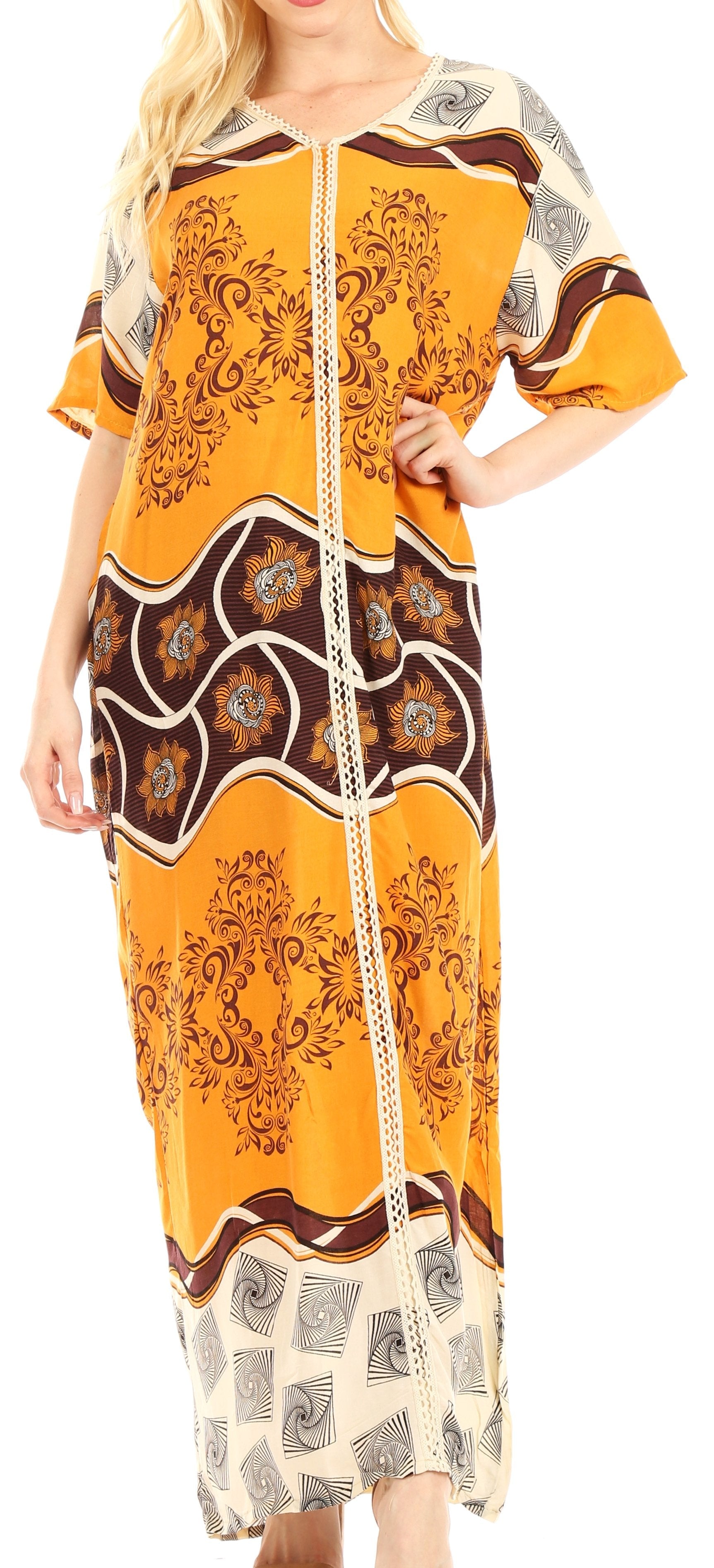 Sakkas Sabra Womens Long Casual Cover-up Tunic Kaftan V neck Dress - Concordia Style Boutique