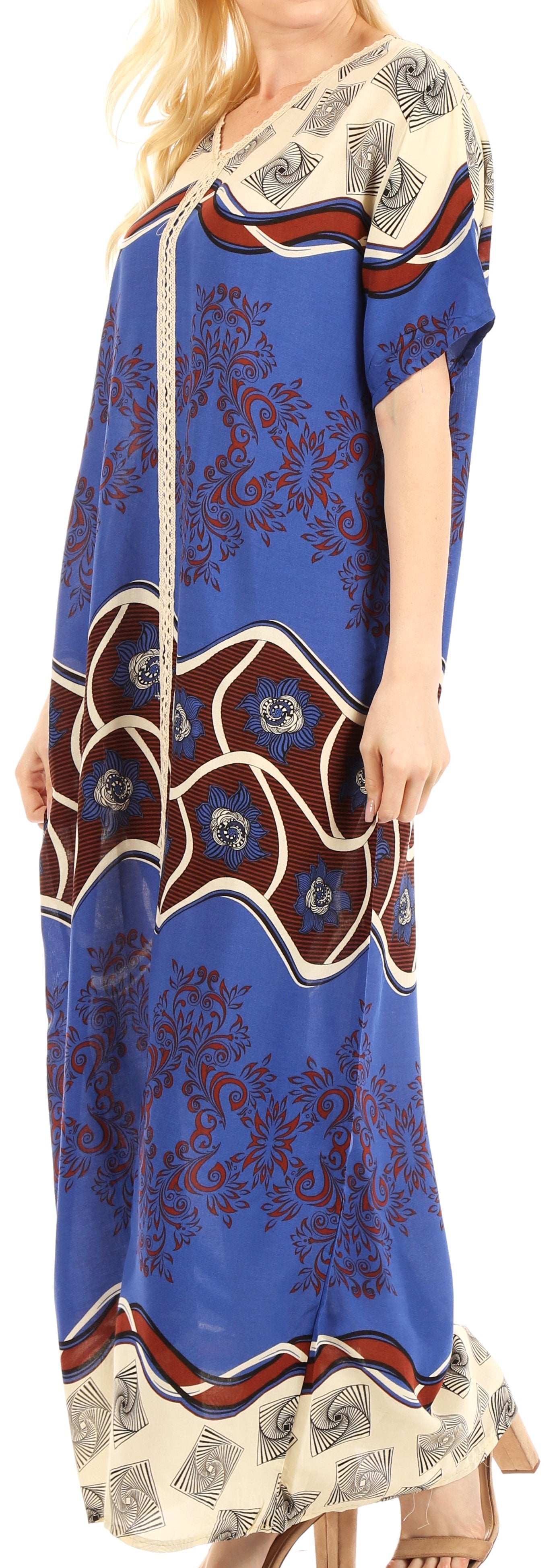 Sakkas Sabra Womens Long Casual Cover-up Tunic Kaftan V neck Dress - Concordia Style Boutique