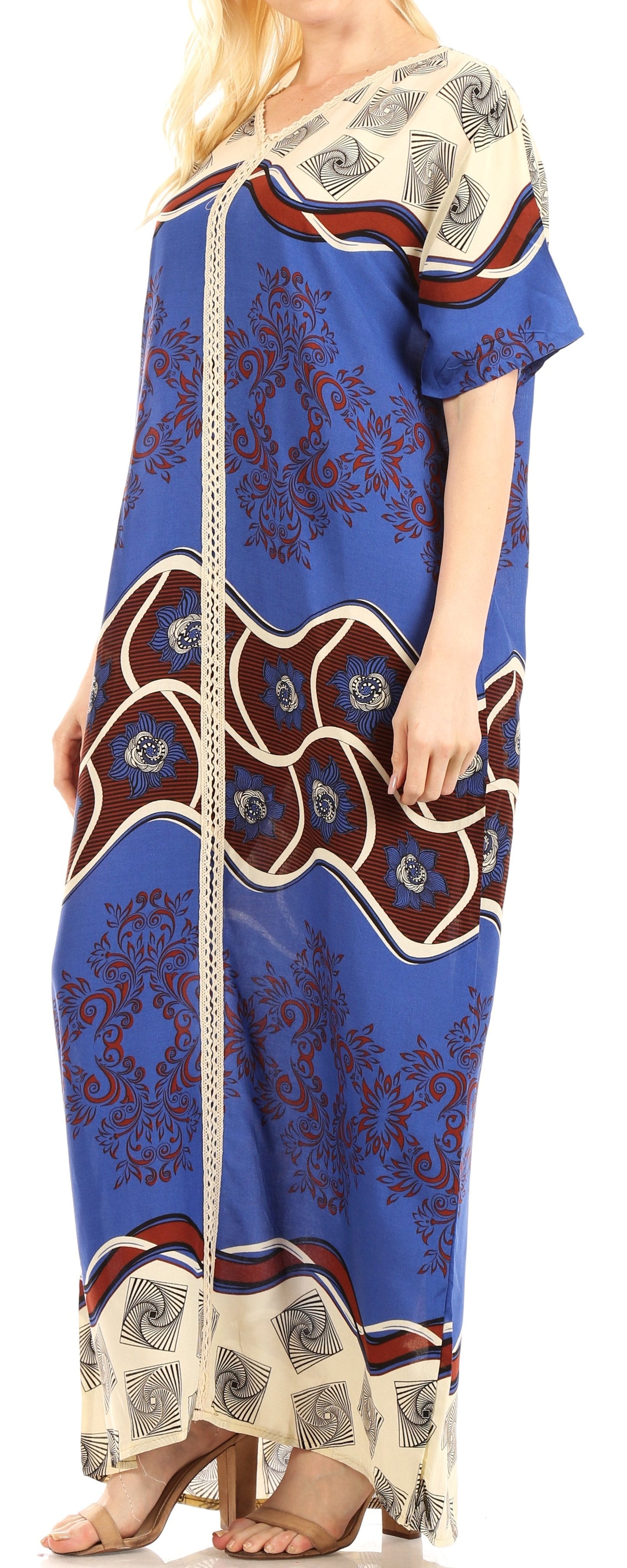 Sakkas Sabra Womens Long Casual Cover-up Tunic Kaftan V neck Dress - Concordia Style Boutique