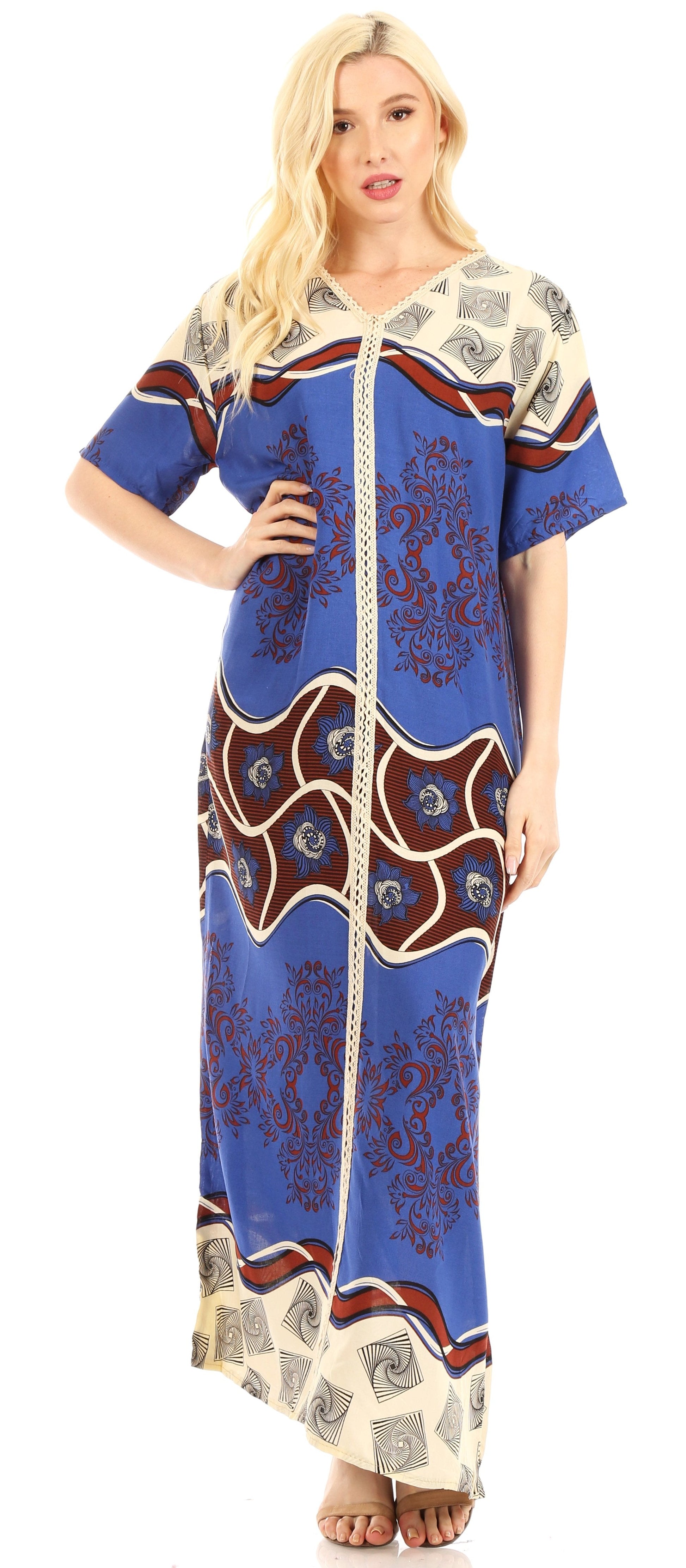 Sakkas Sabra Womens Long Casual Cover-up Tunic Kaftan V neck Dress - Concordia Style Boutique