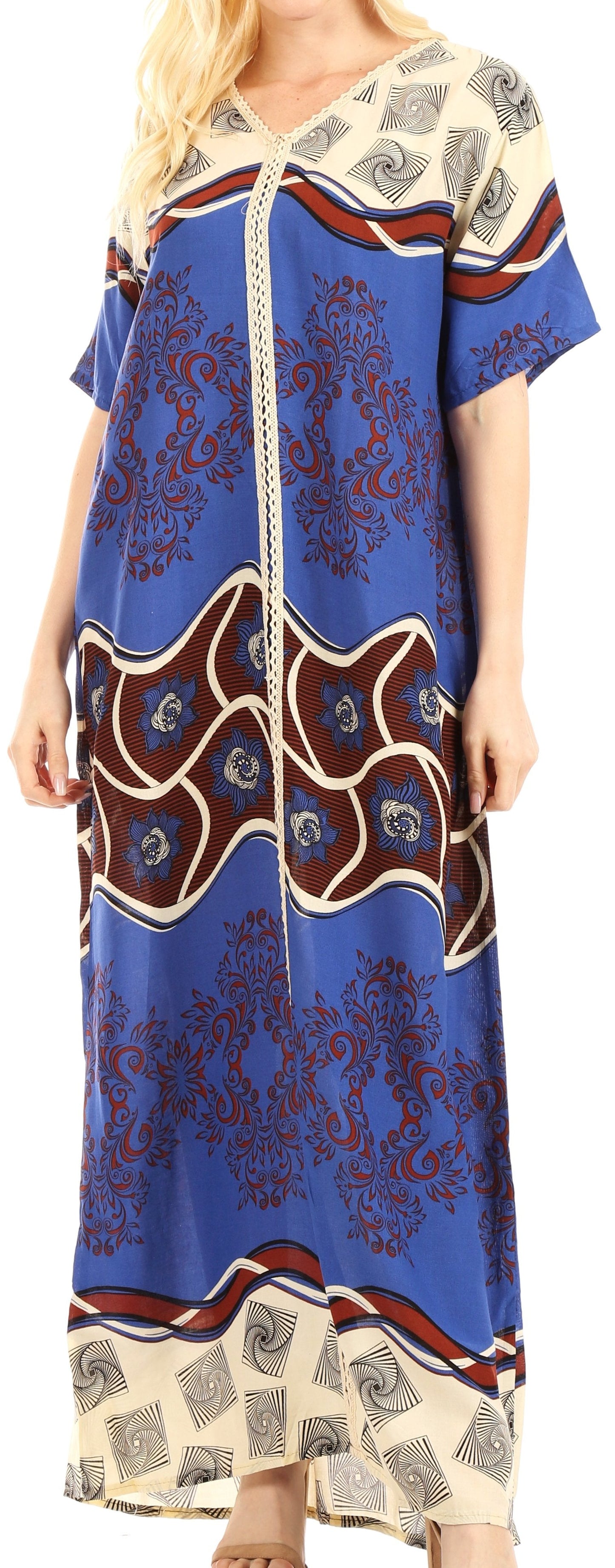 Sakkas Sabra Womens Long Casual Cover-up Tunic Kaftan V neck Dress - Concordia Style Boutique