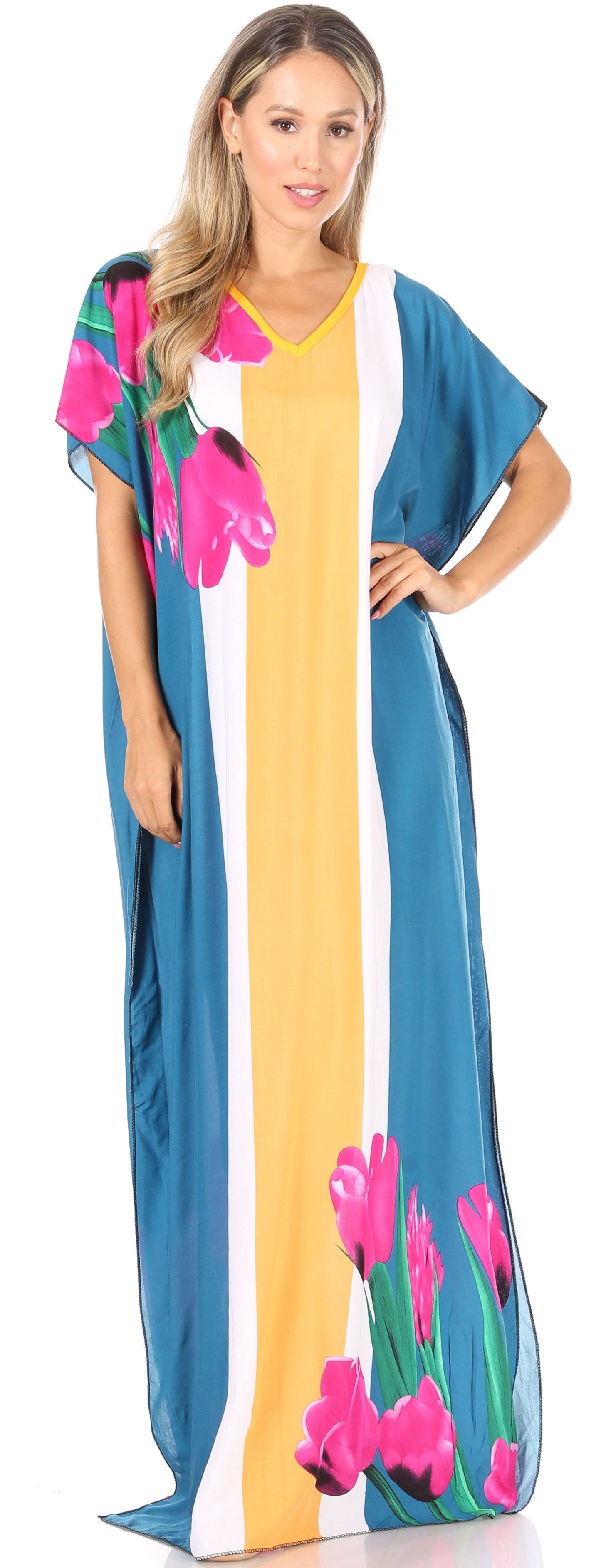 Sakkas Aggy Womens Dashiki African Print Caftan Dress Maxi Boho Hippie Colorful - Concordia Style Boutique