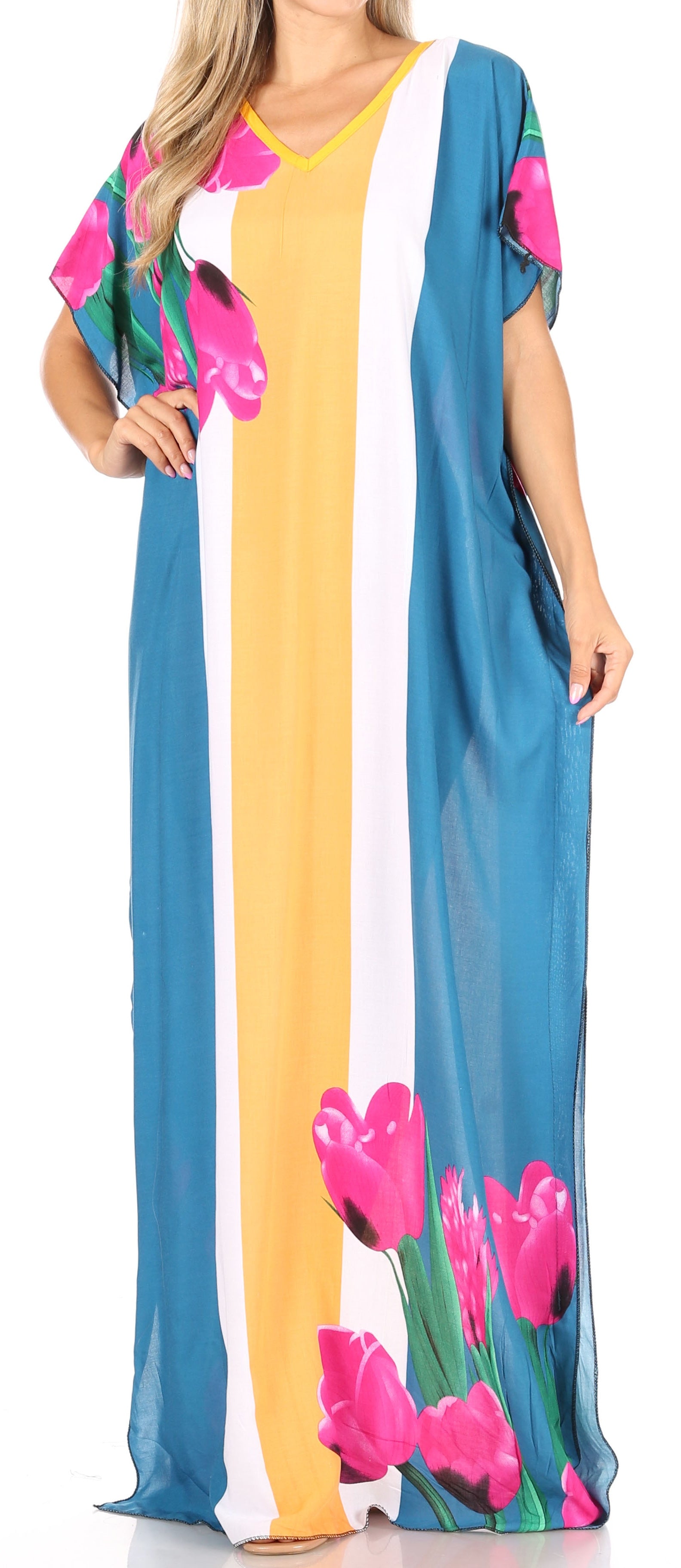Sakkas Aggy Womens Dashiki African Print Caftan Dress Maxi Boho Hippie Colorful - Concordia Style Boutique