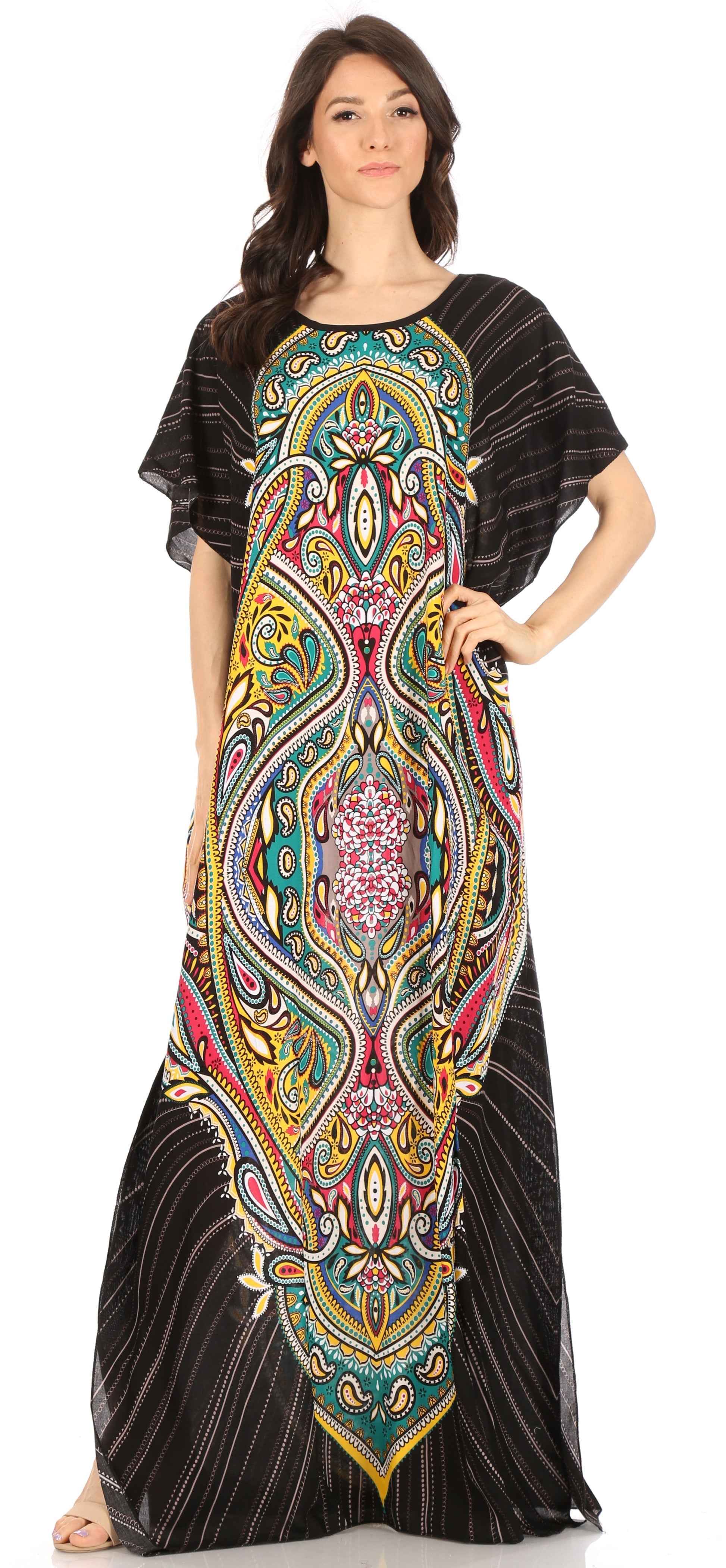 Sakkas Aggy Womens Dashiki African Print Caftan Dress Maxi Boho Hippie Colorful - Concordia Style Boutique