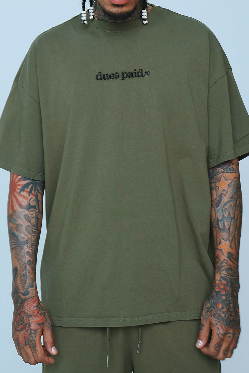 Dues Paid (Military Green - Oversize Shirt) - Concordia Style Boutique
