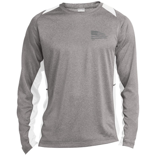 Distressed Flag Long Sleeve Heather Colorblock Performance Tee - Concordia Style Boutique