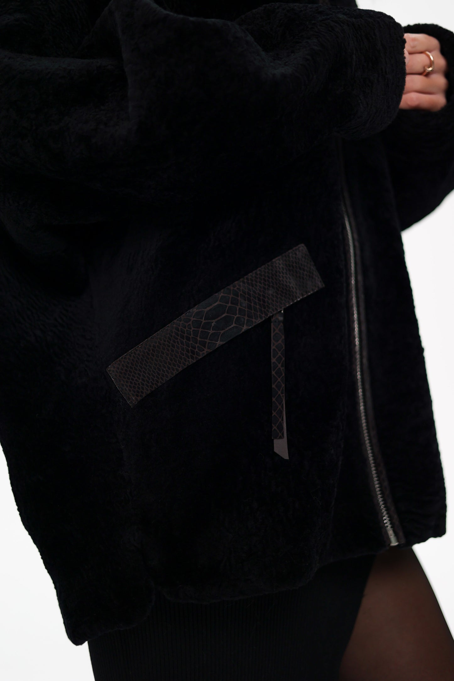 Palermo Genuine Astrakhan Silver Fox Trim Coat