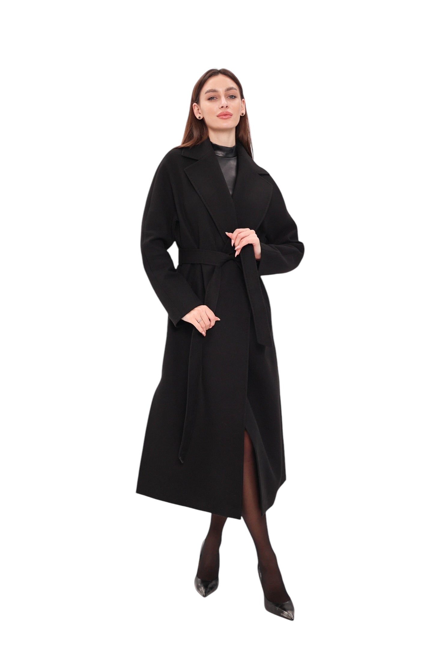Cambridge Comfort Wraparound Wool Cashmere Coat in Black