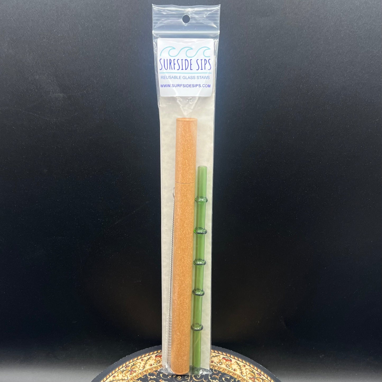 "Tiki Bamboo" 8" Reusable glass straw travel kit