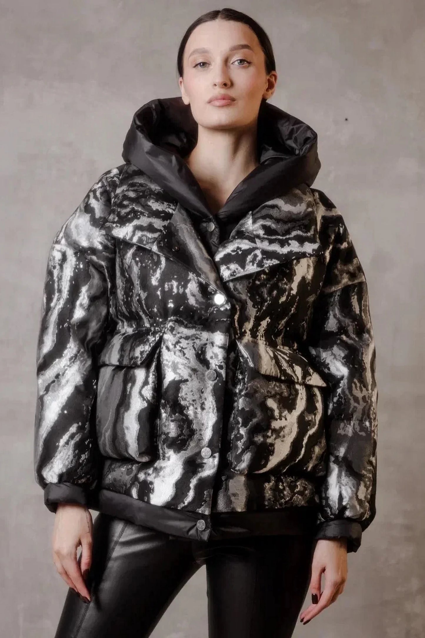 Marble Jacquard Down Fill Coat