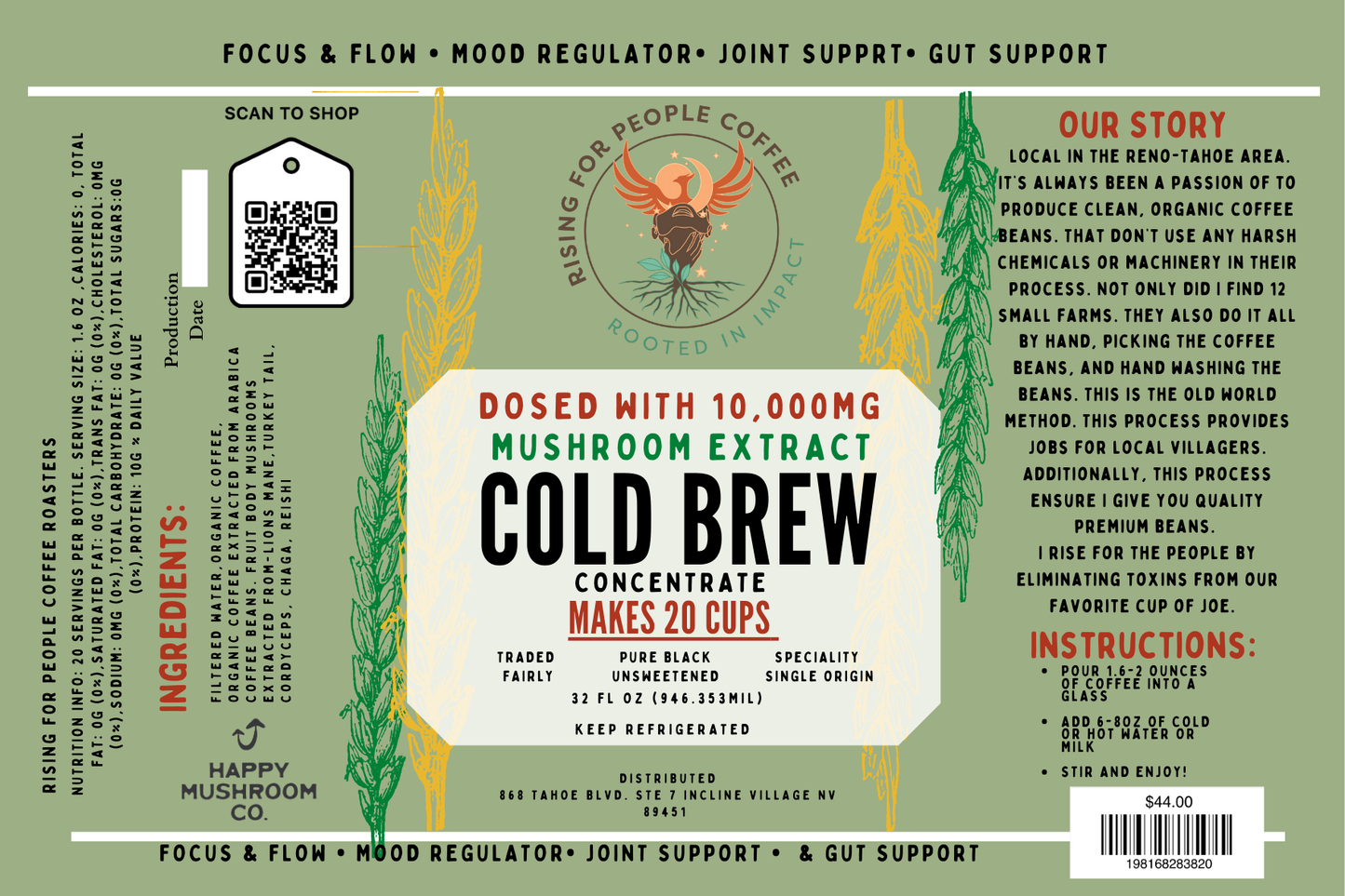 Happy Mushroom concentrated Cold Brew coffee - Concordia Style Boutique