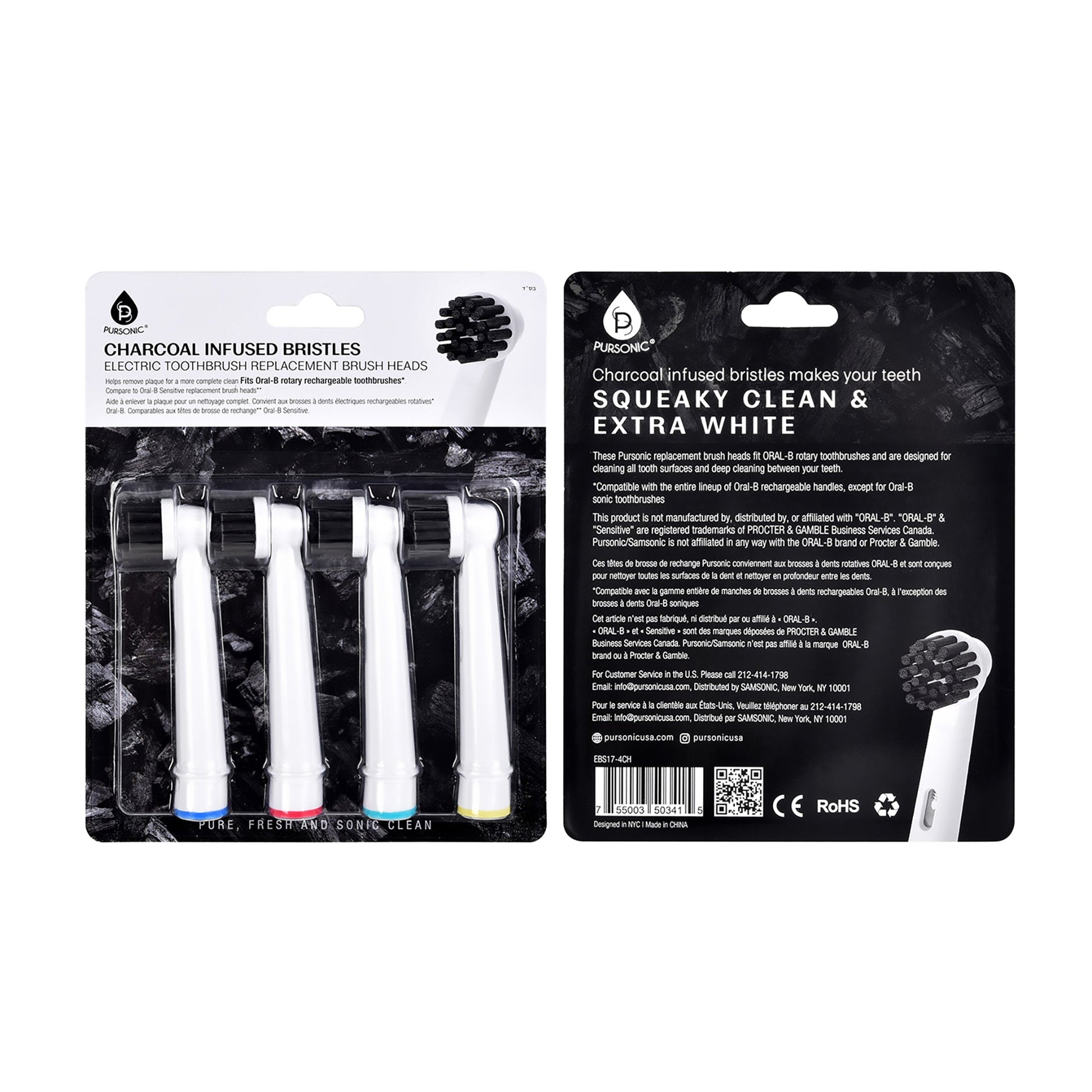 Pursonic Charcoal Infused Bristles Electric Toothbrush Replacement Brush Heads - Concordia Style Boutique