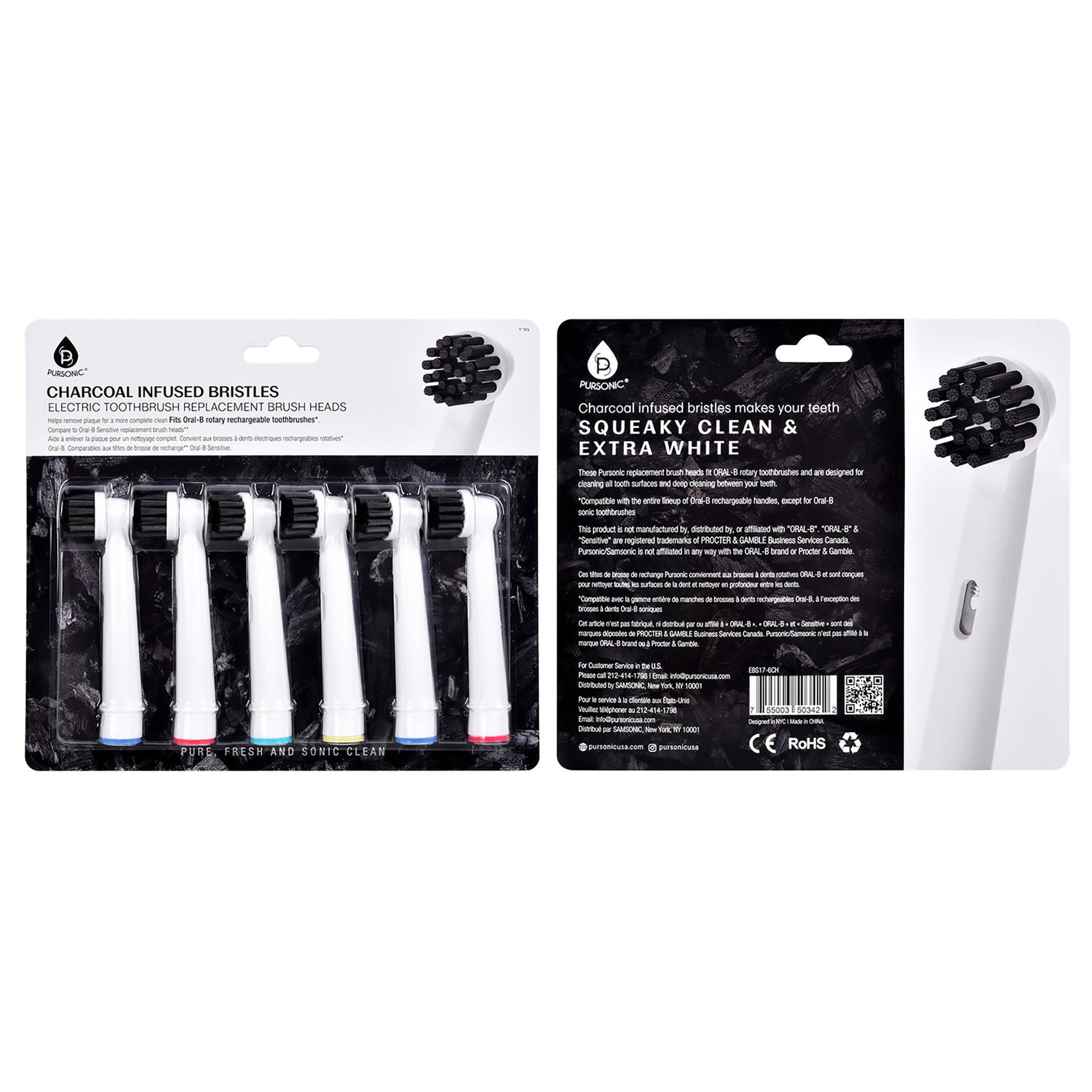 Pursonic Charcoal Infused Bristles Electric Toothbrush Replacement Brush Heads - Concordia Style Boutique