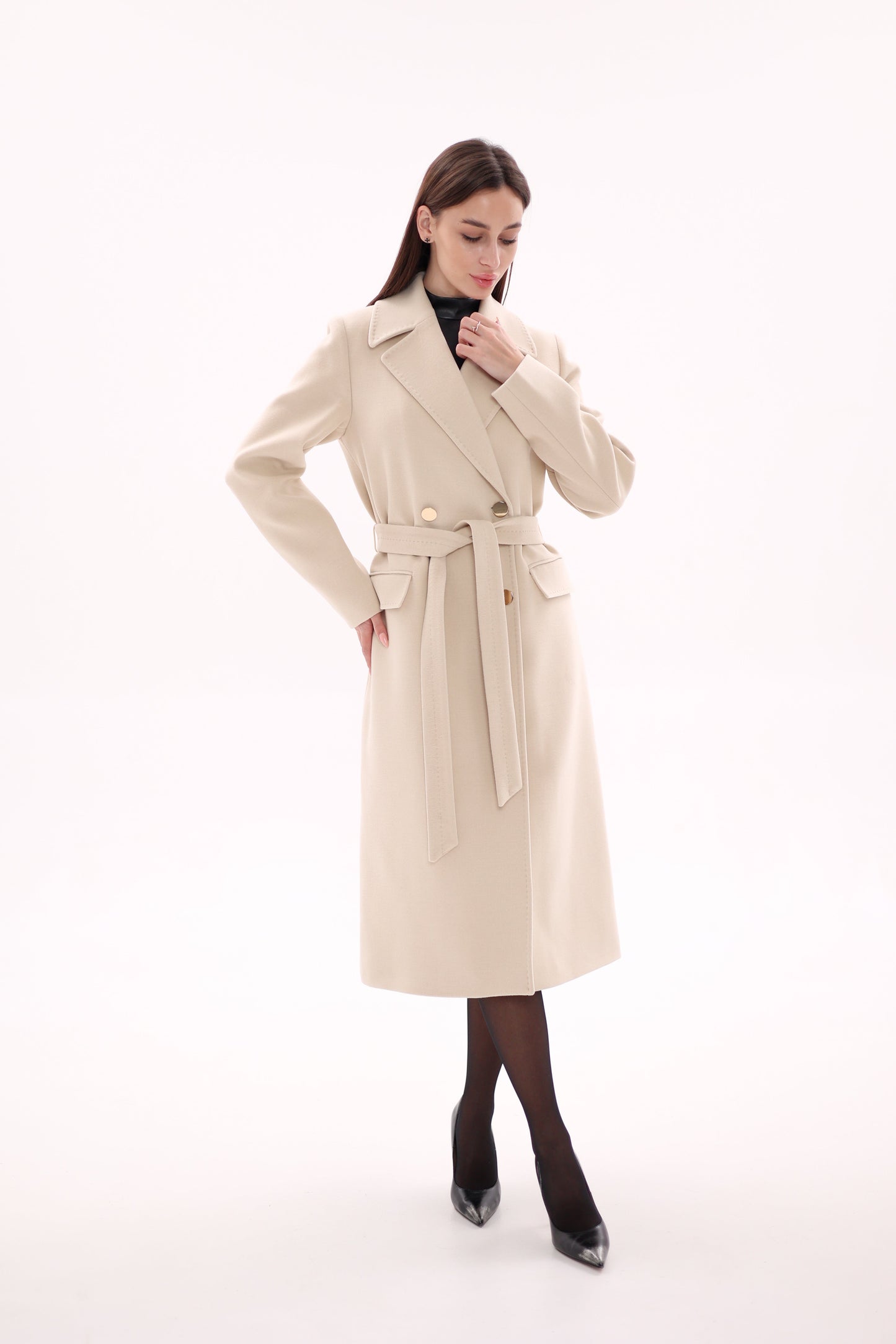 Denise Cashmere Blend Overcoat in Nude