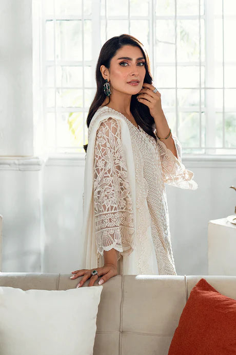 Azure - Ethereal Pearl Three Piece Embroided Net Suit
