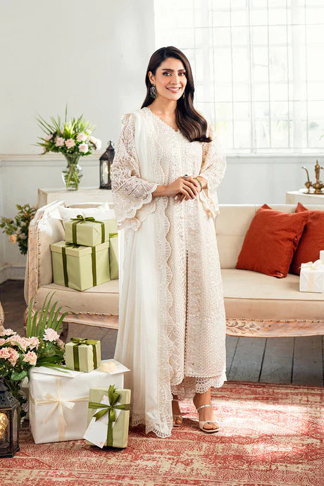 Azure - Ethereal Pearl Three Piece Embroided Net Suit