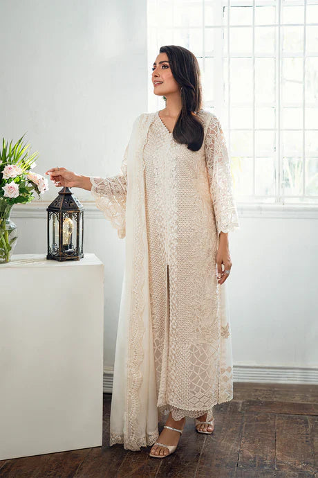 Azure - Ethereal Pearl Three Piece Embroided Net Suit