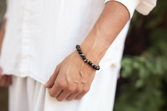 Triple Protection Bracelet WIth Tigers Eye, Hematite, and Obsidian (Ships From USA!)
