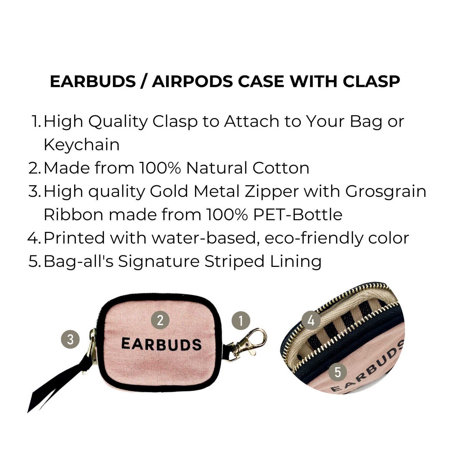 Earbuds/Airpods Case with clasp, Pink - Concordia Style Boutique