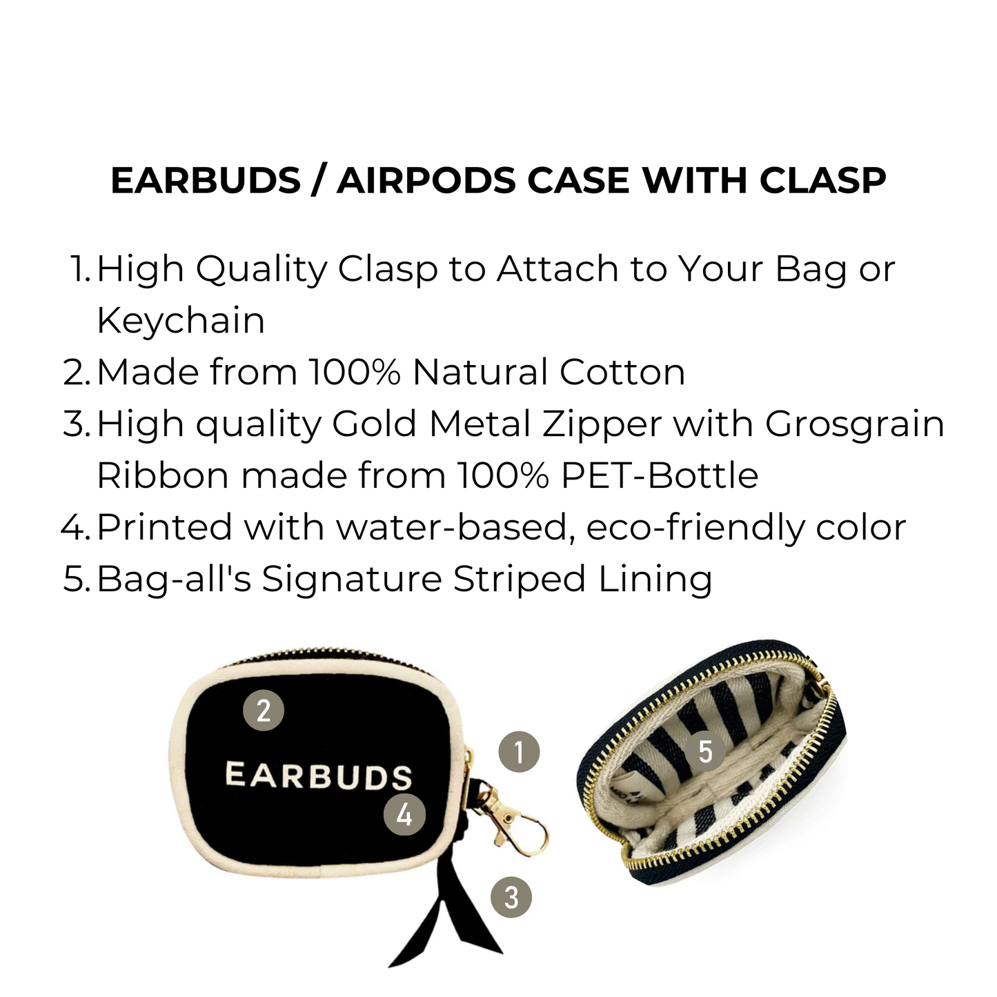 Earbuds/Airpods Case with Clasp, Black - Concordia Style Boutique