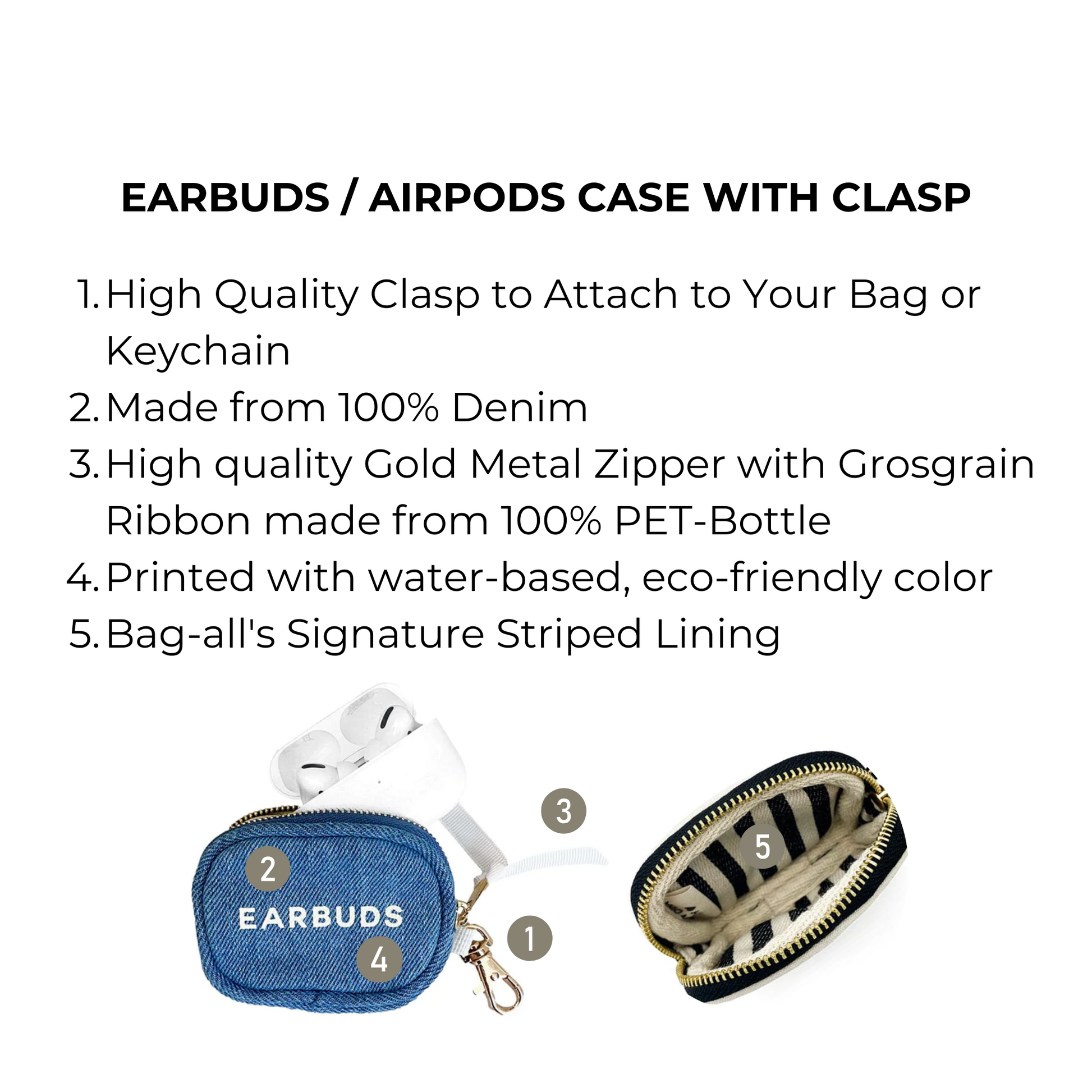 Earbuds/Airpods Case with Clasp, Denim - Concordia Style Boutique