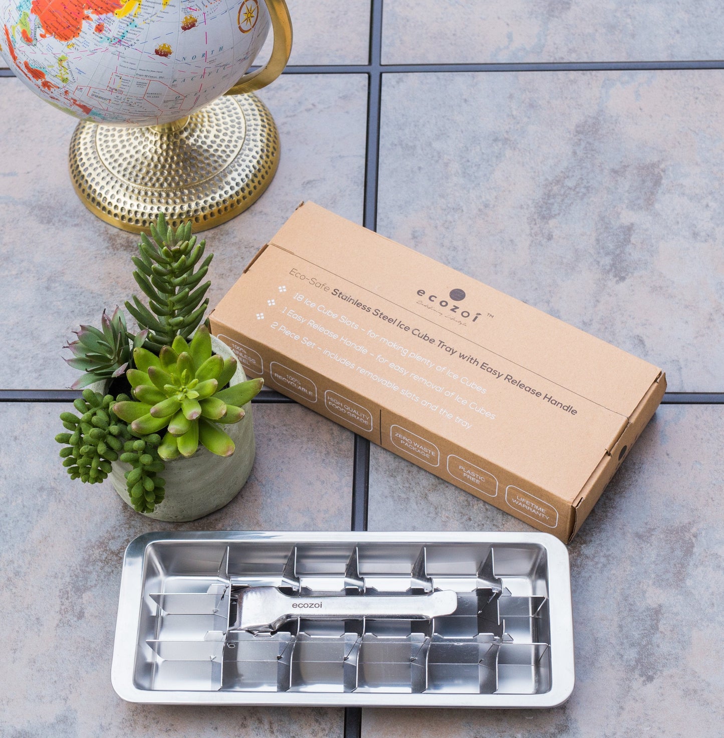Stainless Steel Ice Cube Tray with Easy Release Handle, Vintage Design - Concordia Style Boutique
