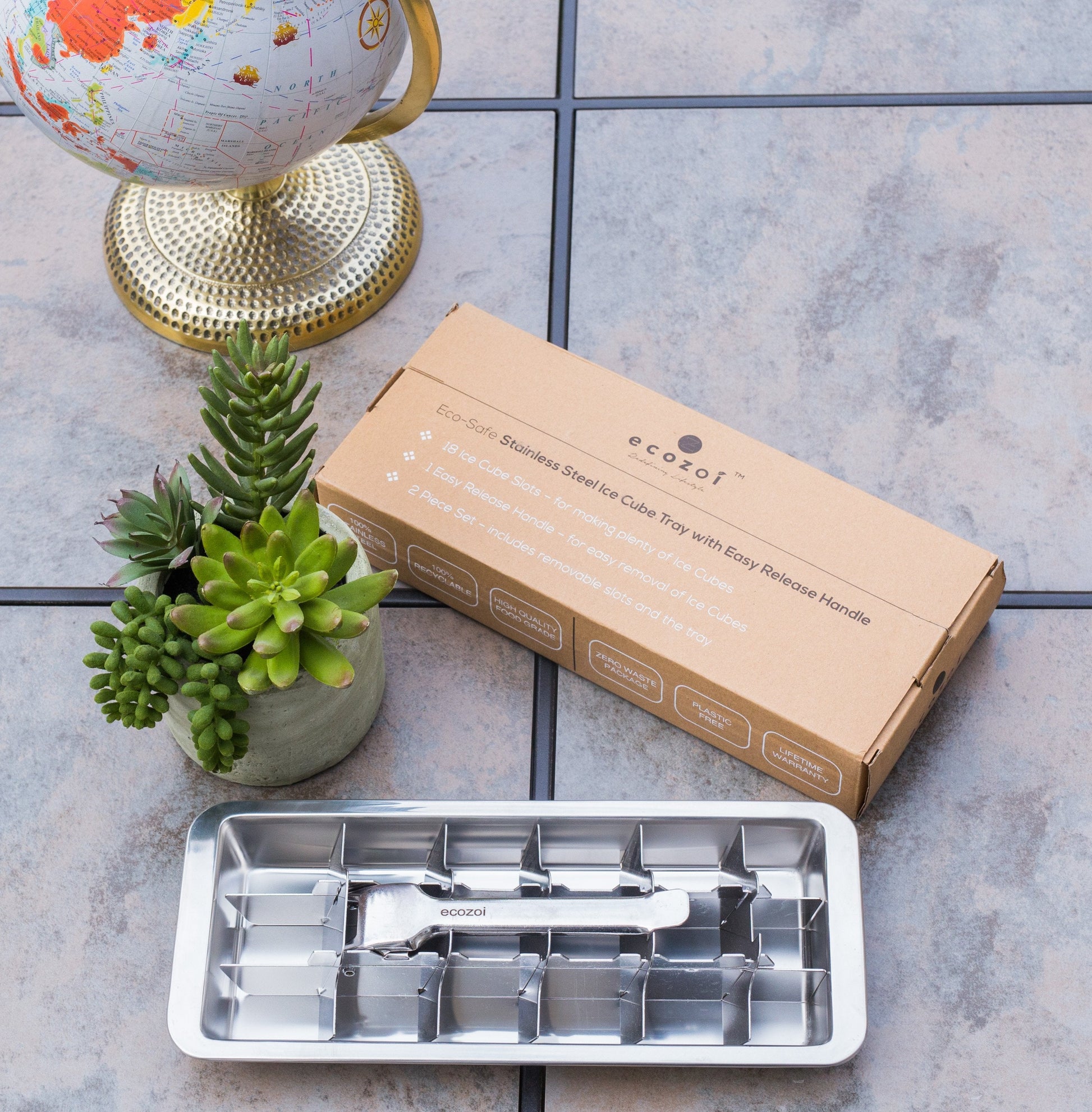 Stainless Steel Ice Cube Tray with Easy Release Handle, Vintage Design - Concordia Style Boutique
