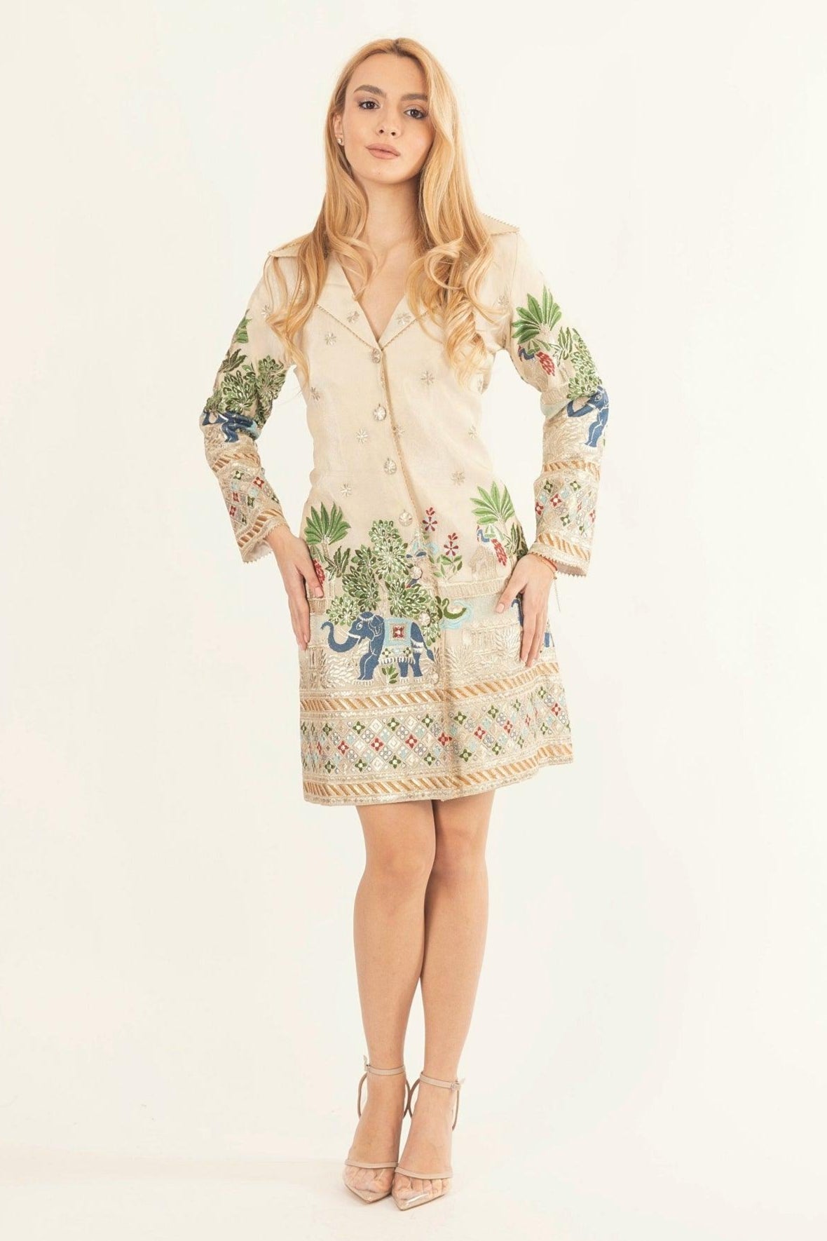 Ecrina Beige Blazer Dress with Embroidery
