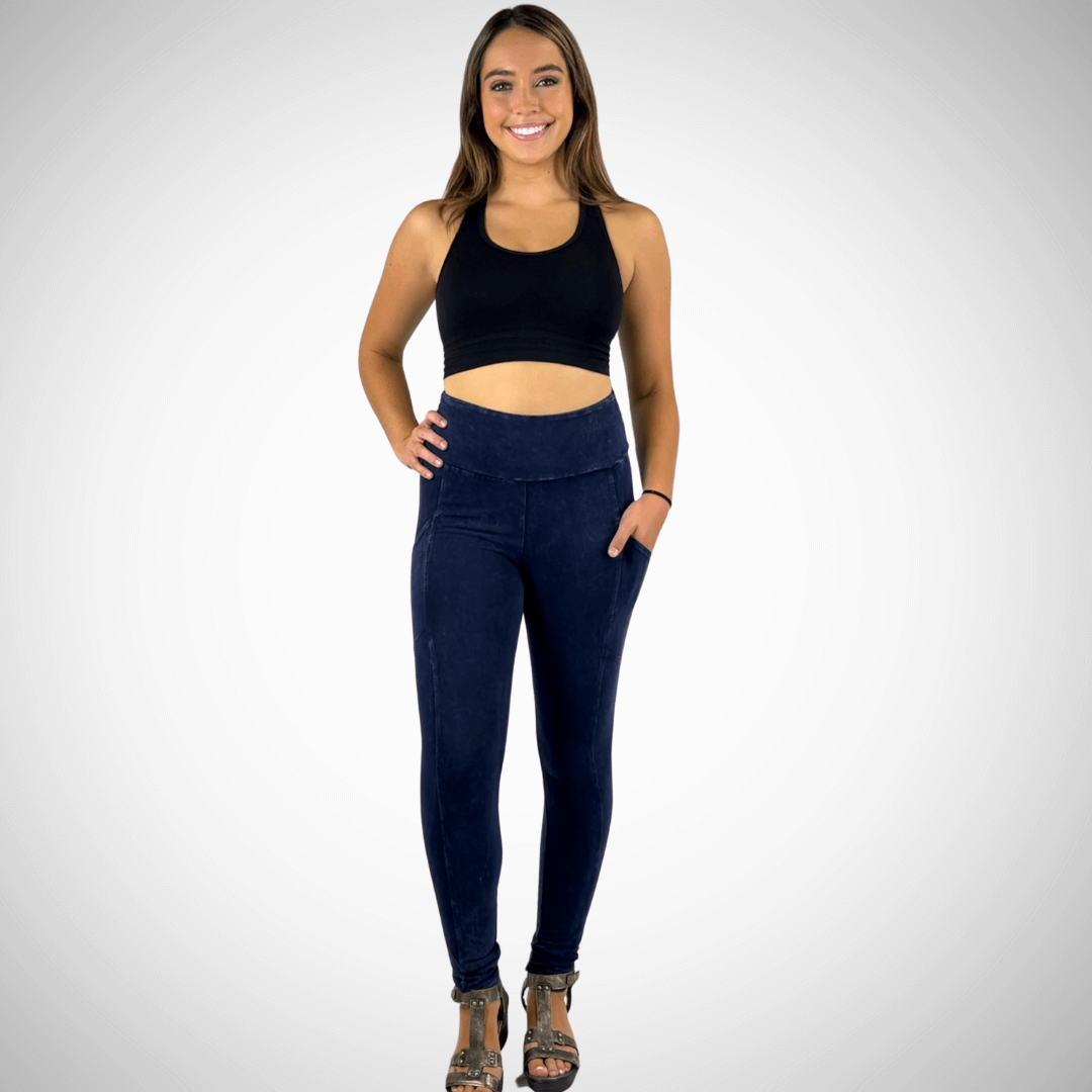 A Perfect Fit Mineral Washed Pocket Leggings Made in USA - Concordia Style Boutique