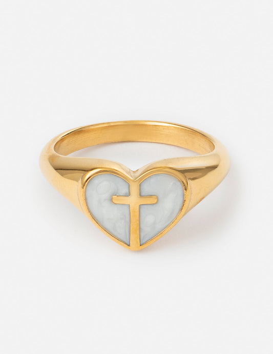 Enamel Heart Cross Ring - Concordia Style Boutique