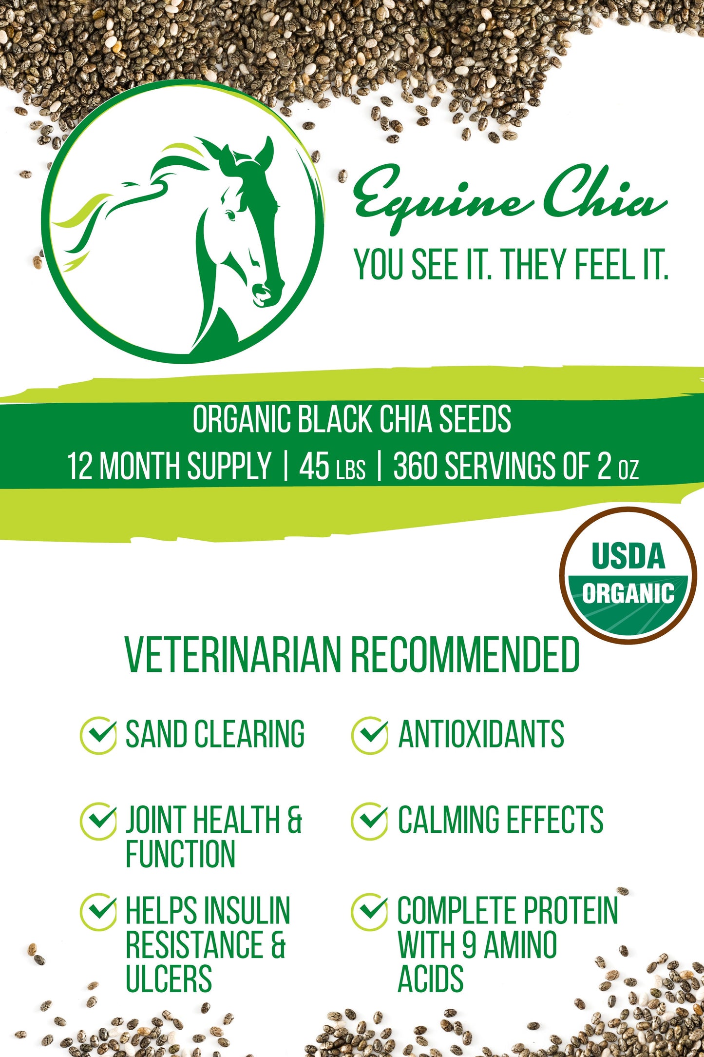 Organic Equine Chia Bulk Sacks (45 LBS)