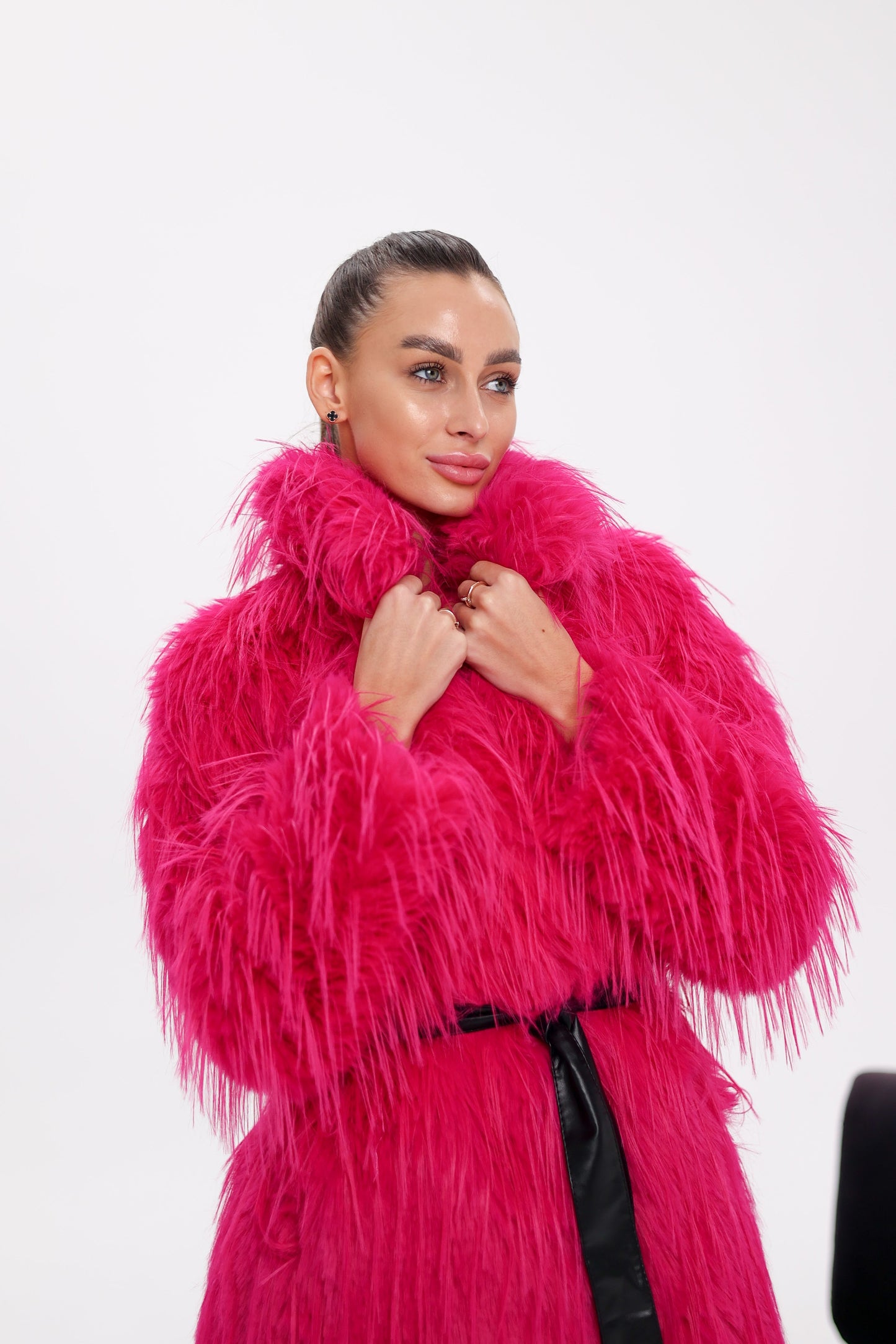 Faux Ostrich Effect Fur Coat