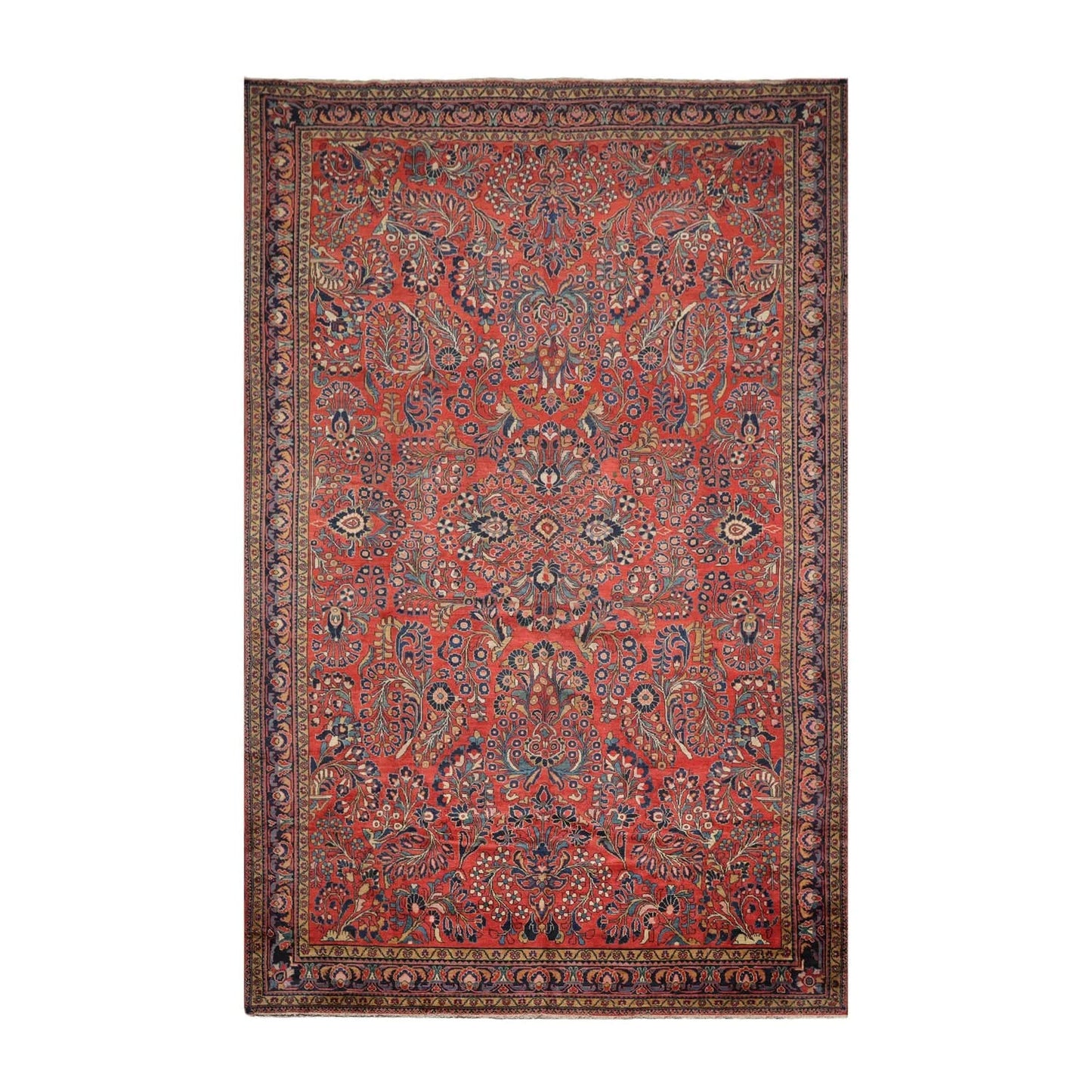 10'4''x16'3'' Burnt Orange, Navy Palace Hand Knotted 100% Wool Vintage Palace Lilihan Traditional Oriental Area Rug - Concordia Style Boutique
