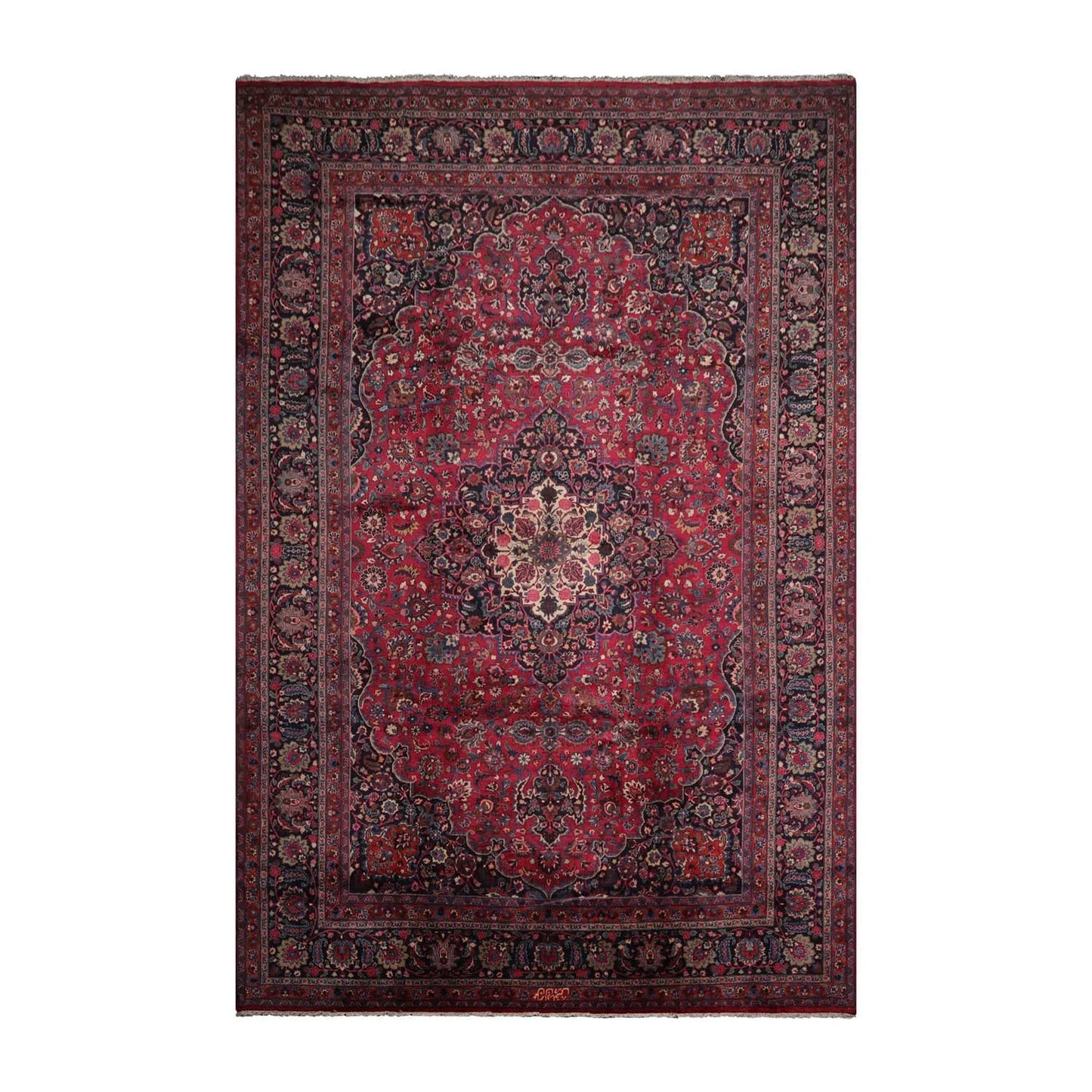 10'9"x16'5" Palace Burgundy Hand Knotted 100% Wool Mashad Traditional 200 KPSI Oriental Area Rug - Premium Persian;Hand Knotted;Palace;Rectangle;Burgundy, Plum, Navy;Traditional;Premium_Rug from Oriental Rug Of Houston - Just $9999! Shop now at Concordia Style Boutique