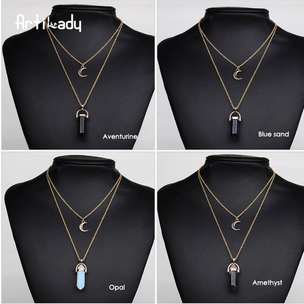 Artilady Natural Opal Stone Moon Choker Necklace – Elegant Crystal Pendant Jewelry - Concordia Style Boutique