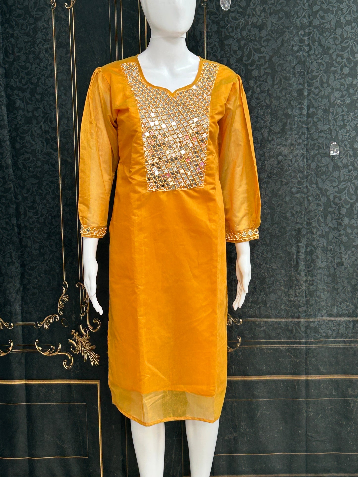 Chanderi silk mirror work kurti
