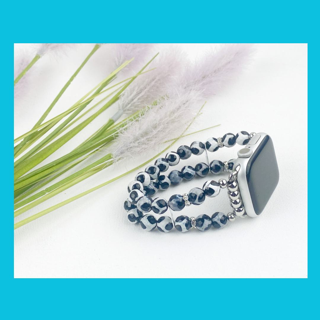 Tibetan Agate Watch Band for Apple Watch, Black and White Giraffe Look