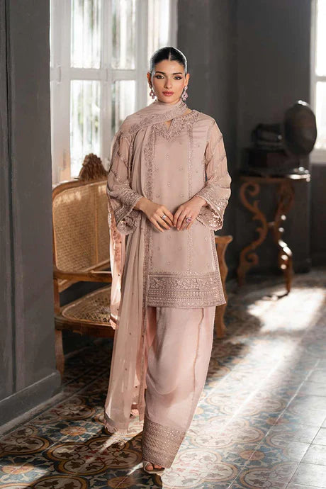 Azure - Faded Rouge 3 Piece Embroidered Chiffon