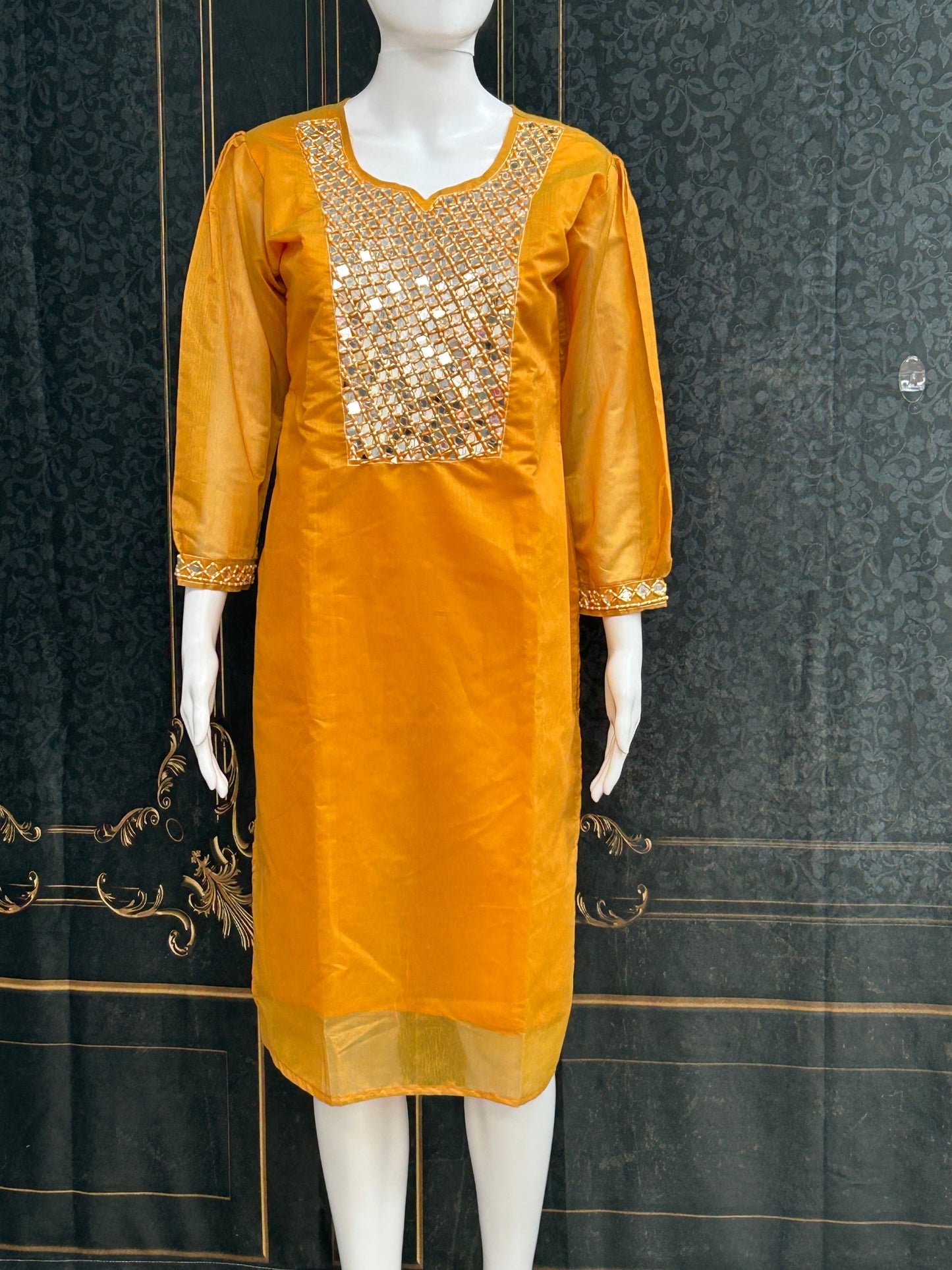 Chanderi silk mirror work kurti