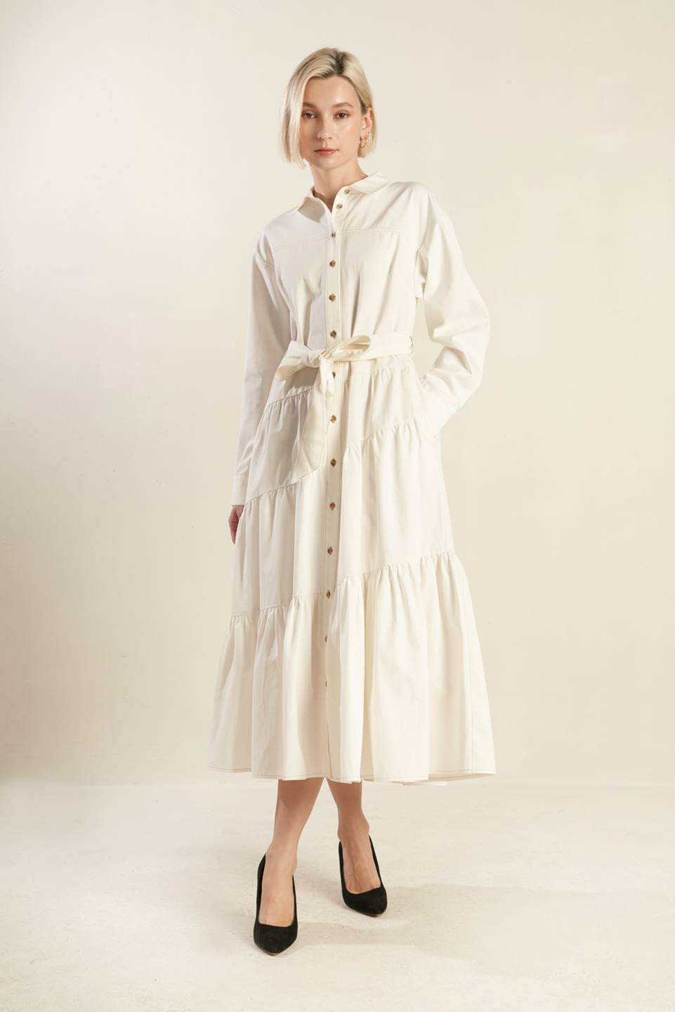 ANYTIME NOW WOVEN TWILL MIDI DRESS - Concordia Style Boutique